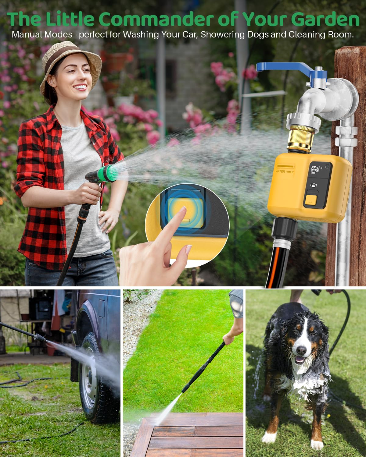 WiFi Water Timer 1 Zone for Garden Hose, 2 Pc Smart Sprinkler Timer with 984ft RF Range, Smart Lawn Watering System Irrigation Controller, APP/Voice Control, Rain Delay, Automatic/Manual Irrigation