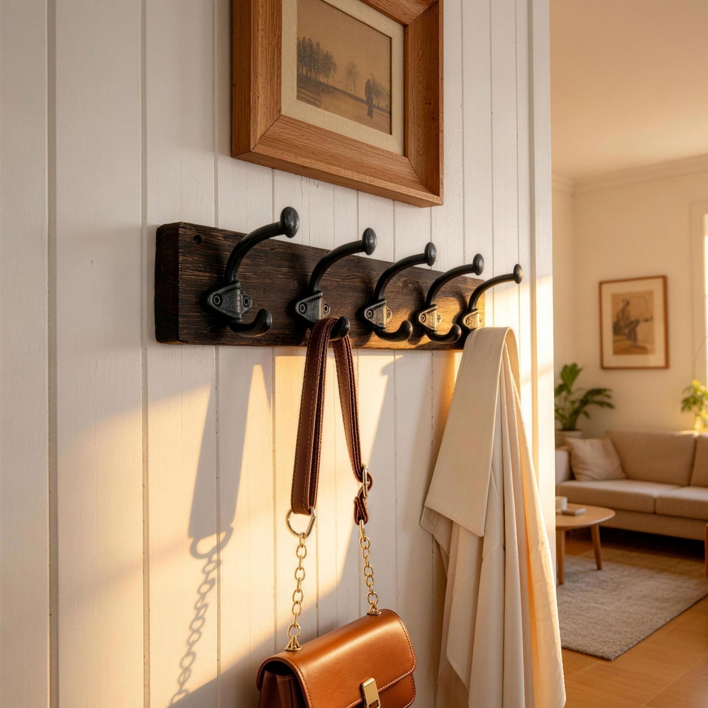 WEBI Rustic Coat Rack Wall Mount,5 Cast Iron Coat Hooks Wall Mounted,Heavy Duty Farmhouse Wood Coat Hanger Wall Antique Vintage Hooks for Hanging Jacket,Clothes,Backpack,Weathered Brown