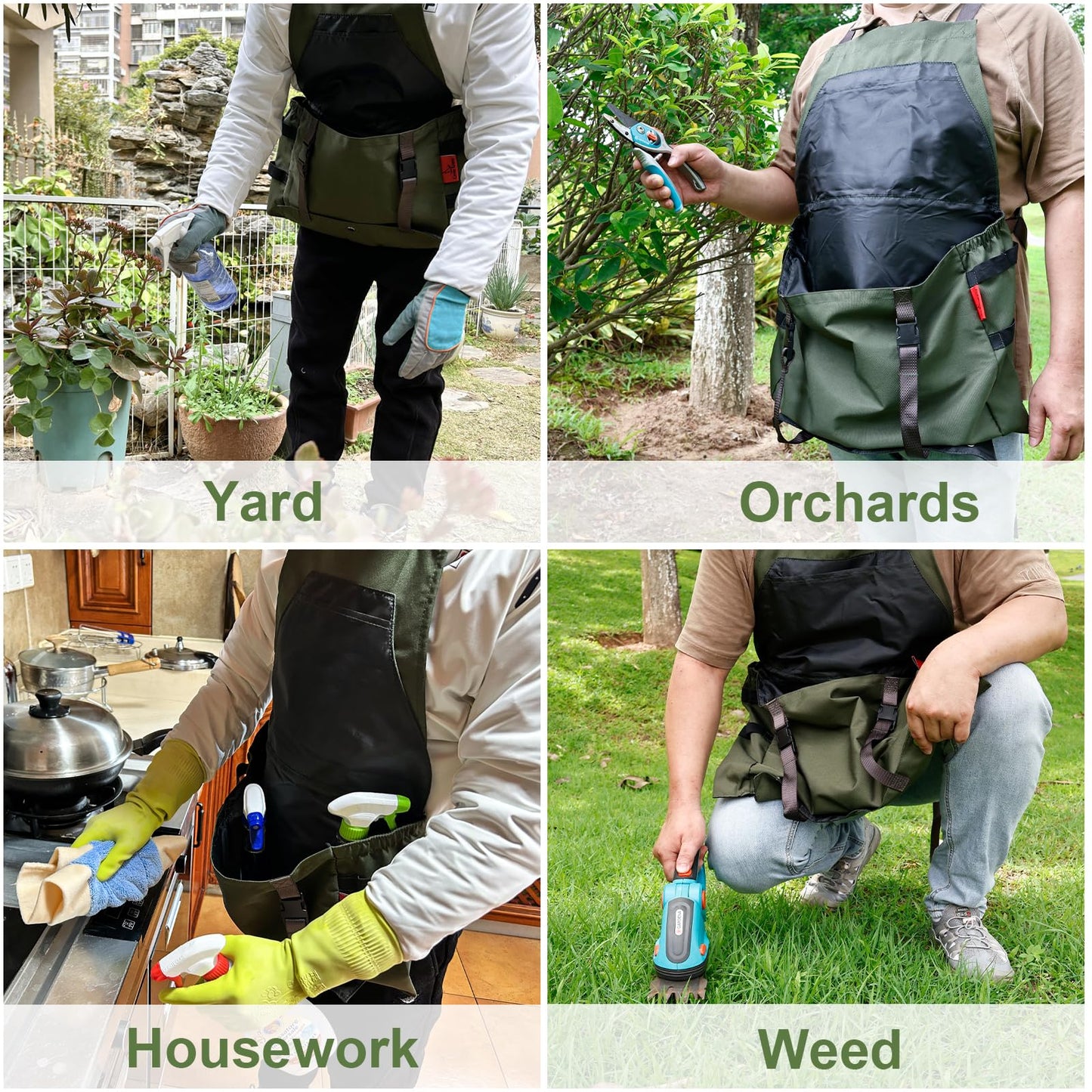 Cover Geny Gardening Apron Waterproof Cross Back Apron, 600D Heavy Duty Apron Harvest with Pockets, Adjustable Straps and Quick Release (green)