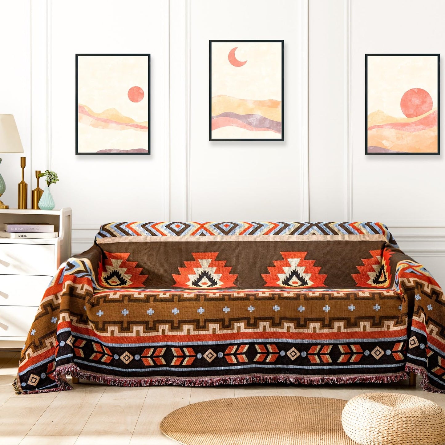 Homcosan Sofa Slipcovers Towel Cover Cotton Knit Geometrical Couch Cover for 3 Seat Cushion Couch Furniture Pet Protector Stylish Throws for Sectional Couch