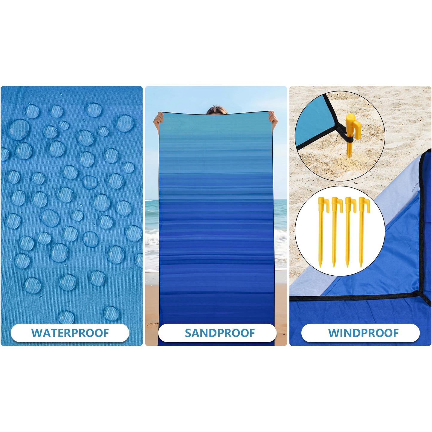 AISPARKY Pocket Beach Blanket Waterproof Sandproof Compact Picnic Mat with Sand Remover, Portable Outdoor Mat for Camping Hiking Travel Festival