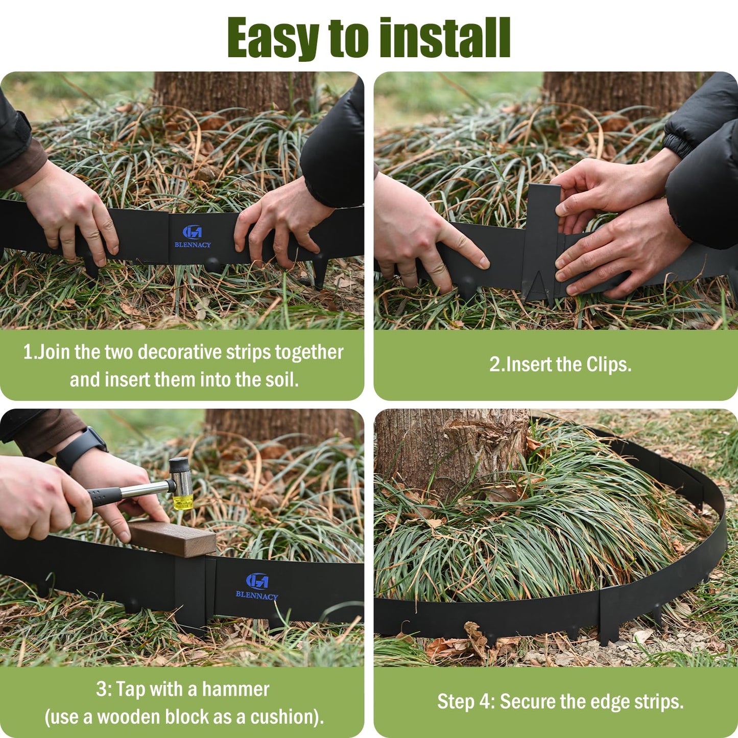 20ft. Metal Edging for Landscaping, Black Galvanized Steel Landscape Edging with 7 Stakes and a Pair of Gloves, Bendable Hammer-in Metal Lawn Edging for Fence, Flower Beds (6 Pack, 40" L x 8" H)