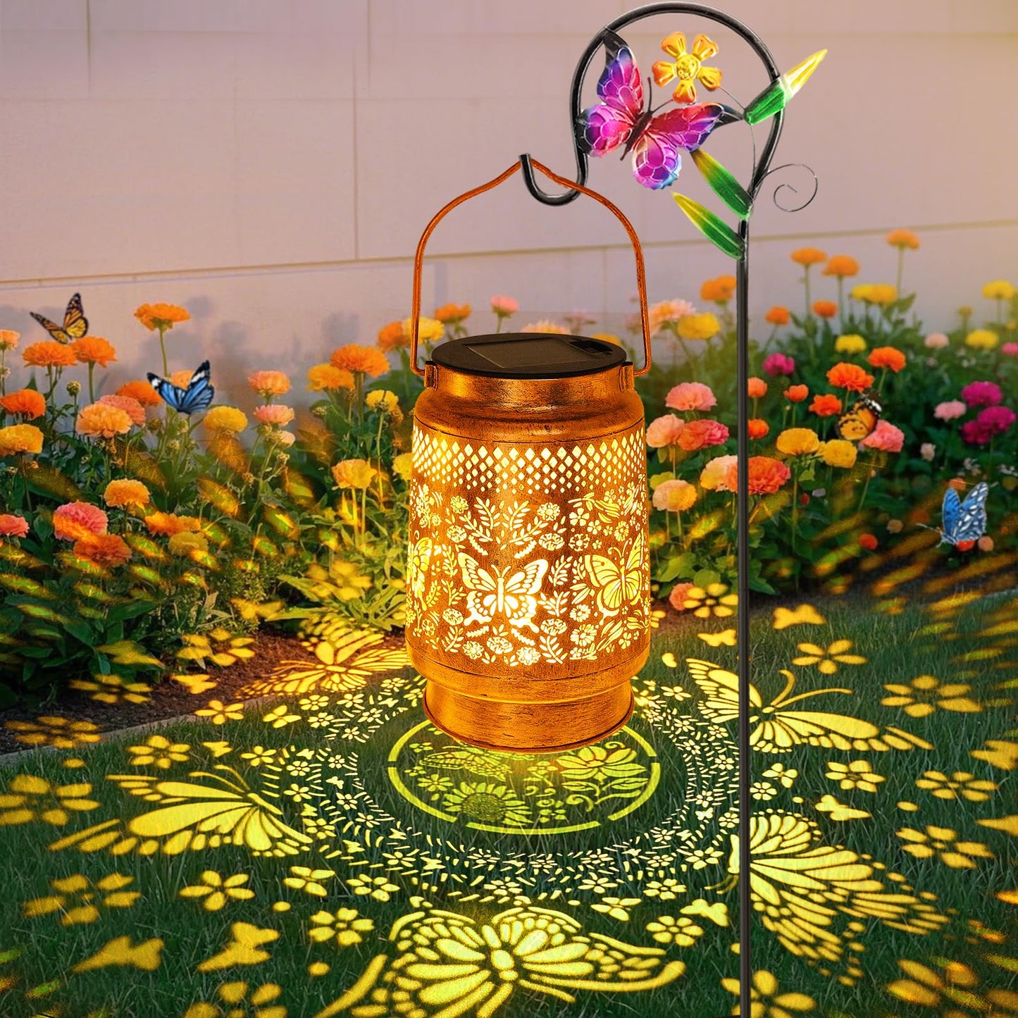 Butterfly Solar Lanterns Outdoor with Shepherd Hook, Birthday Gift Mothers Day Gift for Women Mom Grandma Wife Daughter, Waterproof LED Hanging Lights, Decor for Yard Garden Patio Porch Lawn Tabletop