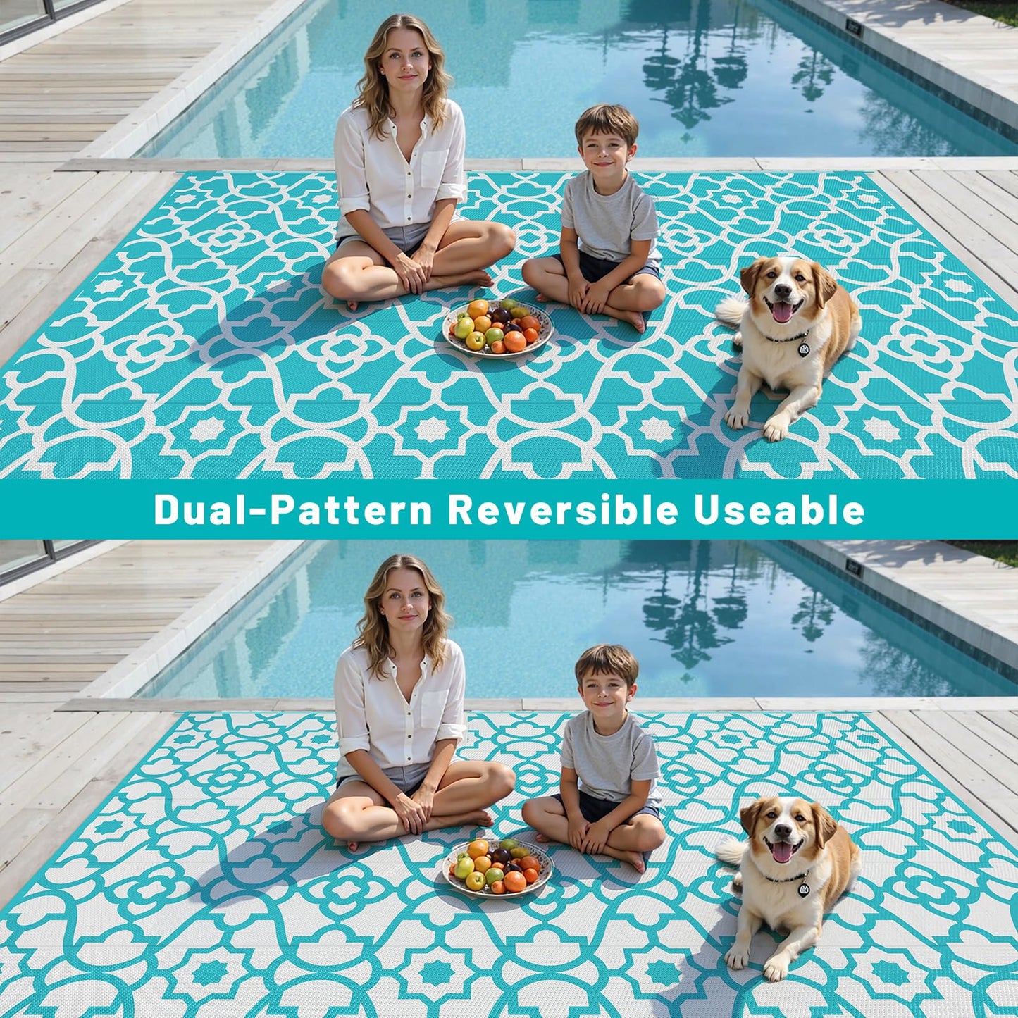 HEBE Outdoor Rug Waterproof 8x10, Plastic Straw Rug Camping Rug, Reversible Outdoor Patio Rugs RV Mat Clearance, Indoor Outside Floor Carpet for Porch,Deck,Camper,Balcony,Backyard