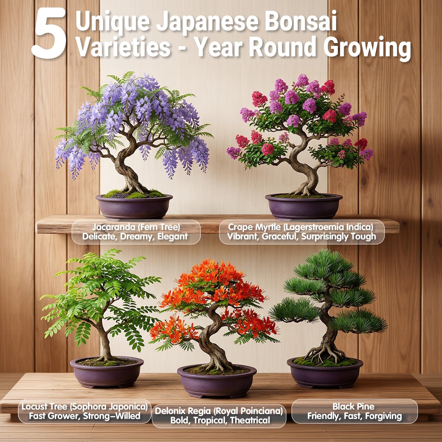 JELHFIP Bonsai Tree Starter Kit for Beginners 5 Unique Indoor Bonsai Trees with Gardening Tools DIY Bonsai Growing Kit Perfect Gifts for Women Men Plant Lovers for Birthday Mothers Day Housewarming