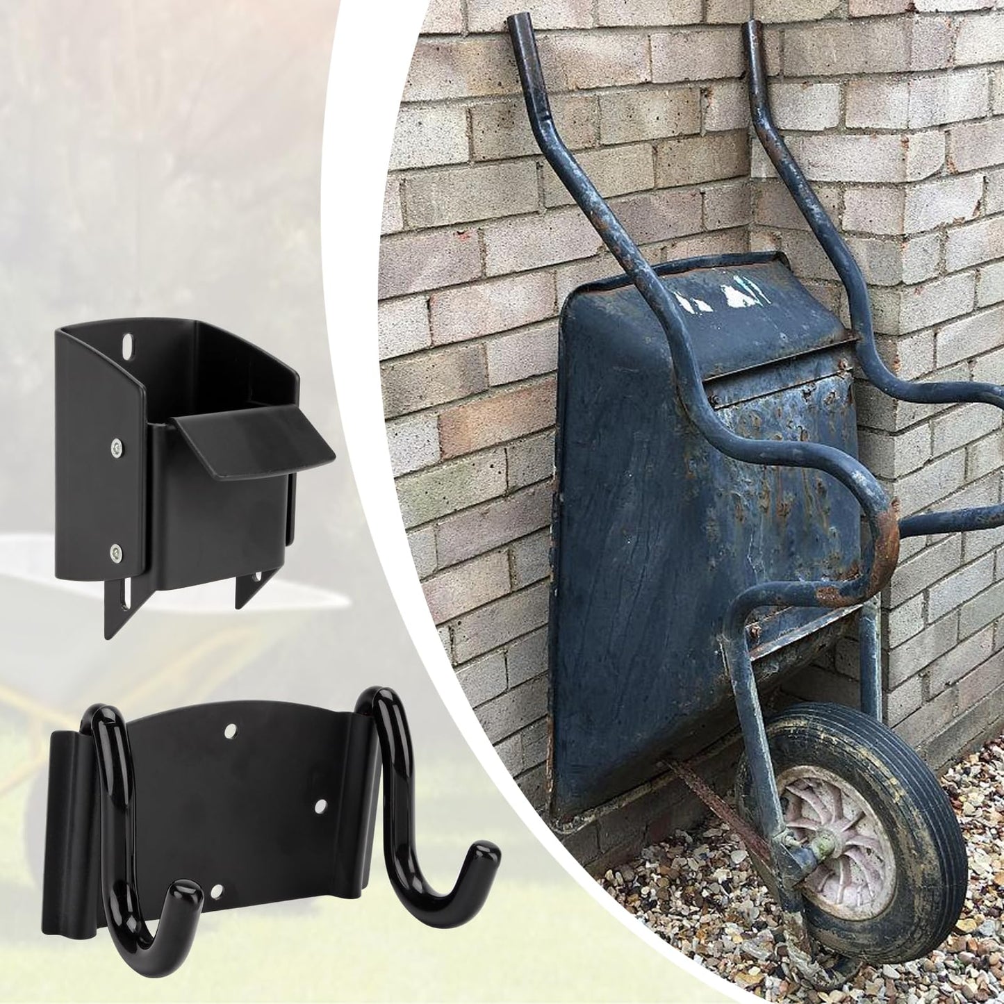 DIICCYO Heavy-Duty Wheelbarrow Storage Bracket Hook, Wheelbarrow Holder Trolley Storage Bracket with Top Lift Latch Storage Hook for Most Wheelbarrows for Outdoor Use, Black