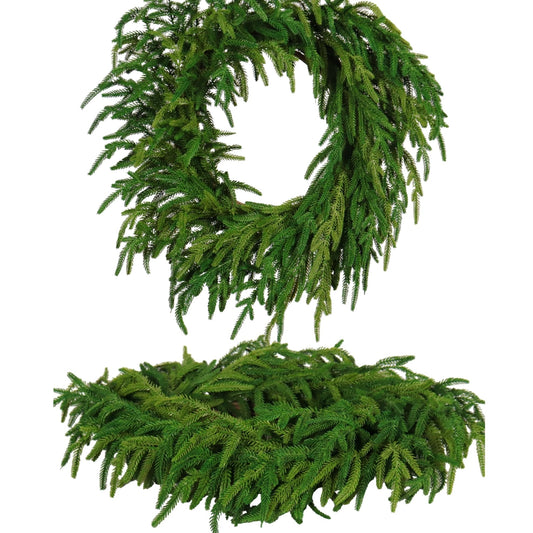 Zhemobang Real Touch Norfolk Pine Christmas Wreath 24IN – Soft, Lifelike Artificial Pine Wreath for Indoor & Outdoor Holiday Decoration, Durable and Reusable for Front Door, Wall, and Fireplace