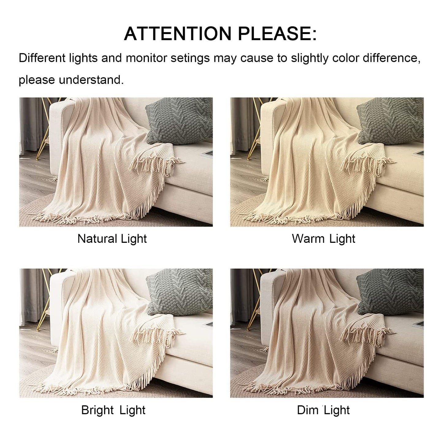 lifein Chenille Throw Blanket 50x60 - Soft Boho Knitted Blanket for Couch Cozy Farmhouse Decor Bed Throw, Lightweight All Season White/Cream Blanket, Decorative for Living Room Bedroom Spring Decor