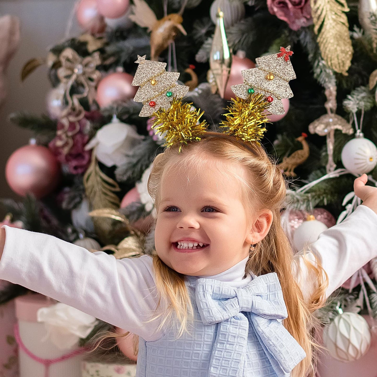 XIELIME Christmas Headband Christmas Tree Hair Bands Glitter Gold Sequins Christmas Tree with Small Bell Design Headbands Holiday Party Gift for Women Girl Festival Hair Decoration Accessory