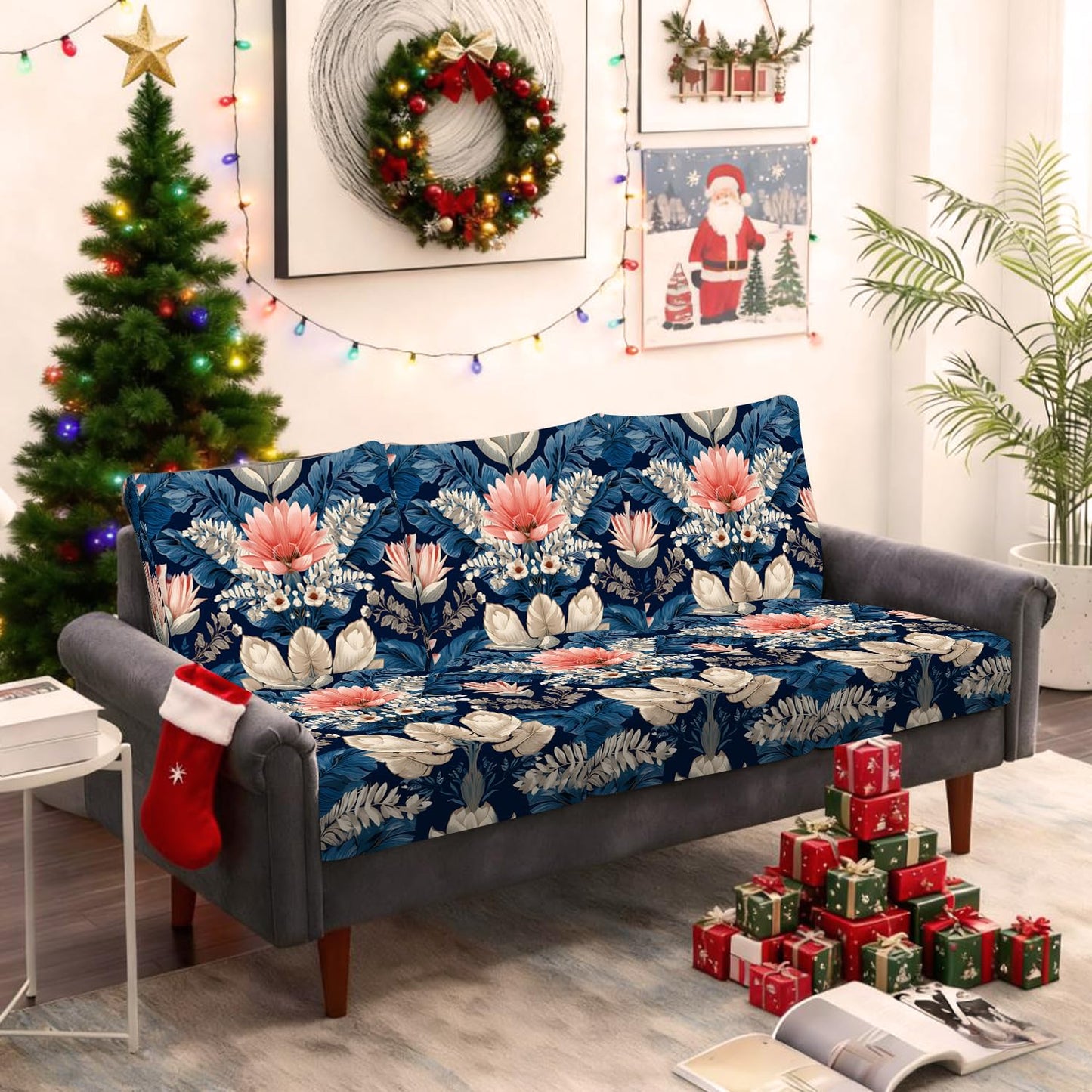 ANNA QUEEN Floral Couch Cushion Cover – Stretch Sofa Seat Cover with Botanical Pattern for Living Room, Armchairs & Home Décor