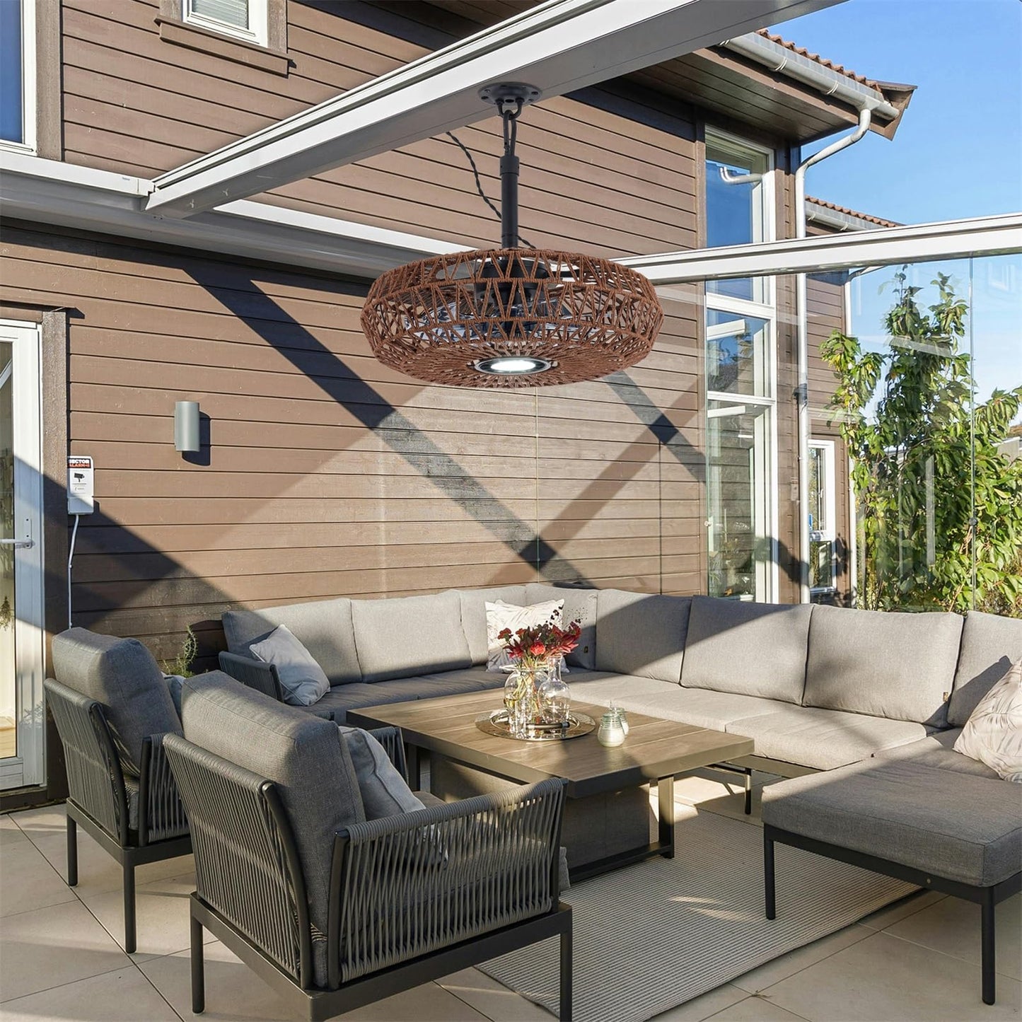 She's home 20'' Outdoor Gazebo Fan with Lights and Remote, Outside/Indoor Hanging Rattan Ceiling Fan, 3CCT Dimmable, 6-Speed DC Motor, Plug-in Wicker Woven Caged Ceiling Fans for Patio Porch Pergola