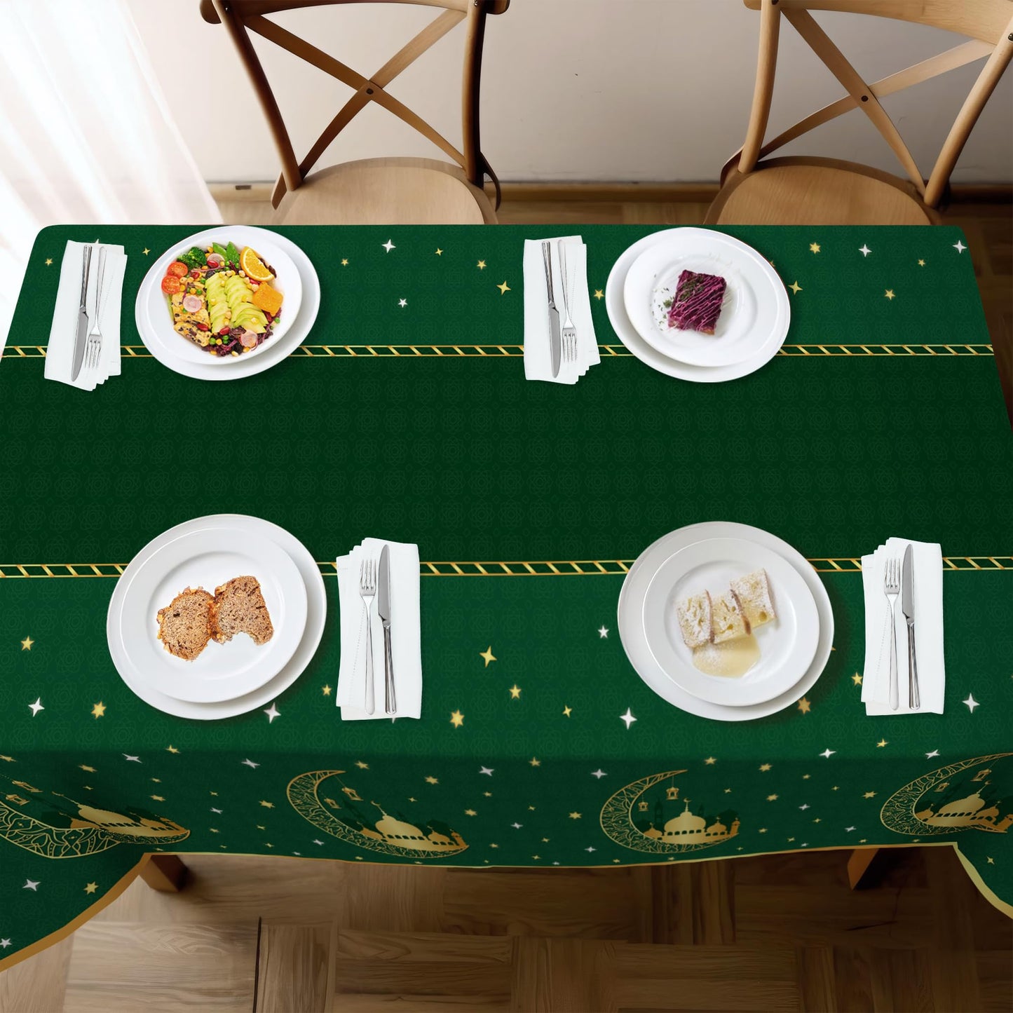 Childom 3 Pack Ramadan Table Cloth,Ramadan Decorations for Home,54" x 108" Eid Mubarak Decorations,Eid Ramadan Tablecloths Rectangular,Green Plastic Table Cloth Disposable Table Cover for Party Favors