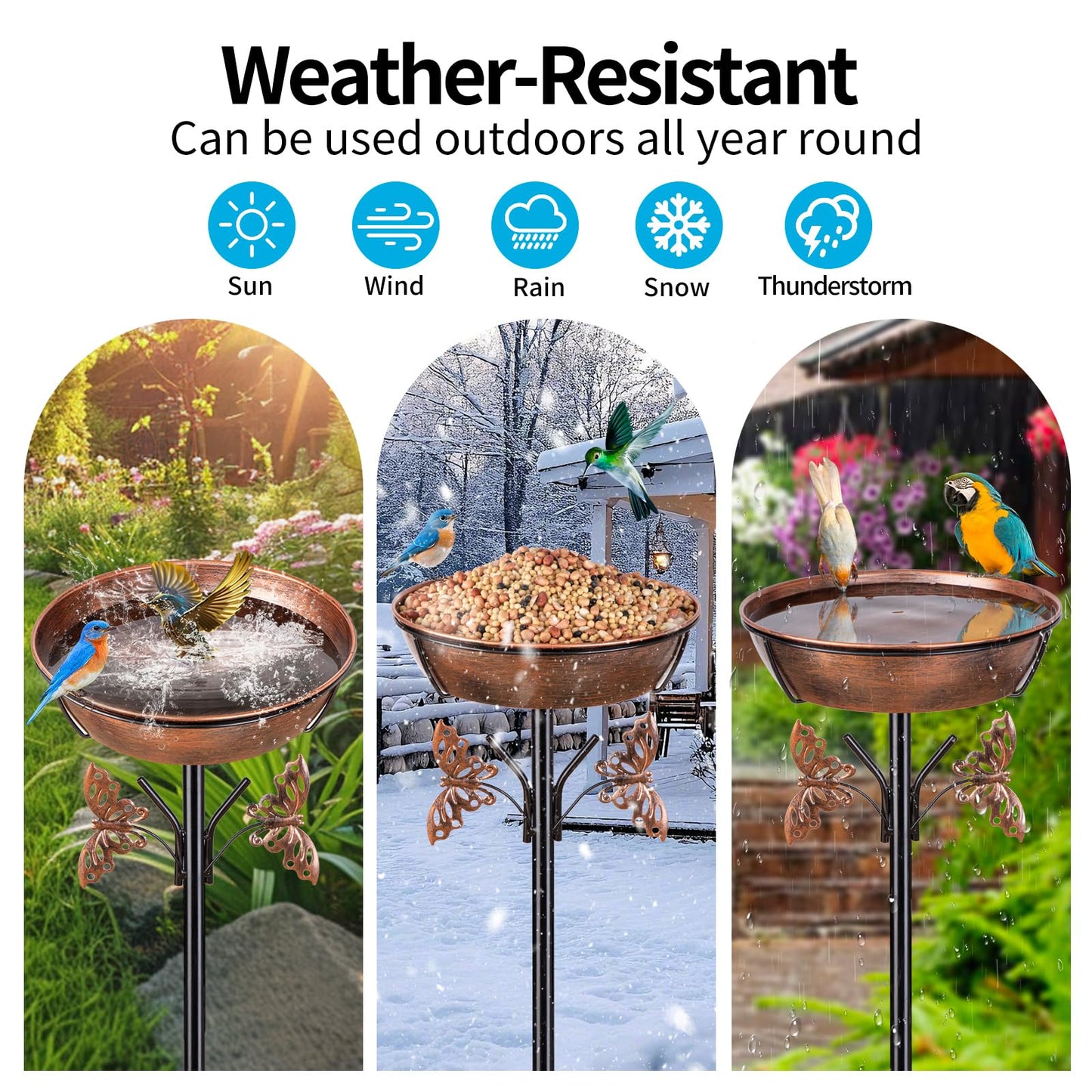 HoLarXuQ 40In Metal Bird Bath for Outdoors,Removable 3" Deep 13" Dia Bowl Heavy-Duty Base,Standing Birdbath Feeder Rust-Proof Birdbaths for Garden Yard Patio Lawn Decor
