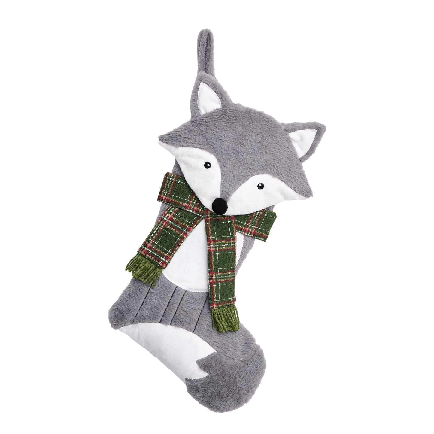 Valery Madelyn Christmas Stockings Decorations, 21 Inch Fabric Fox Silver Exquisite Plush Personalized Fireplace Pet Hanging Ornament for Holiday Xmas Party Decor