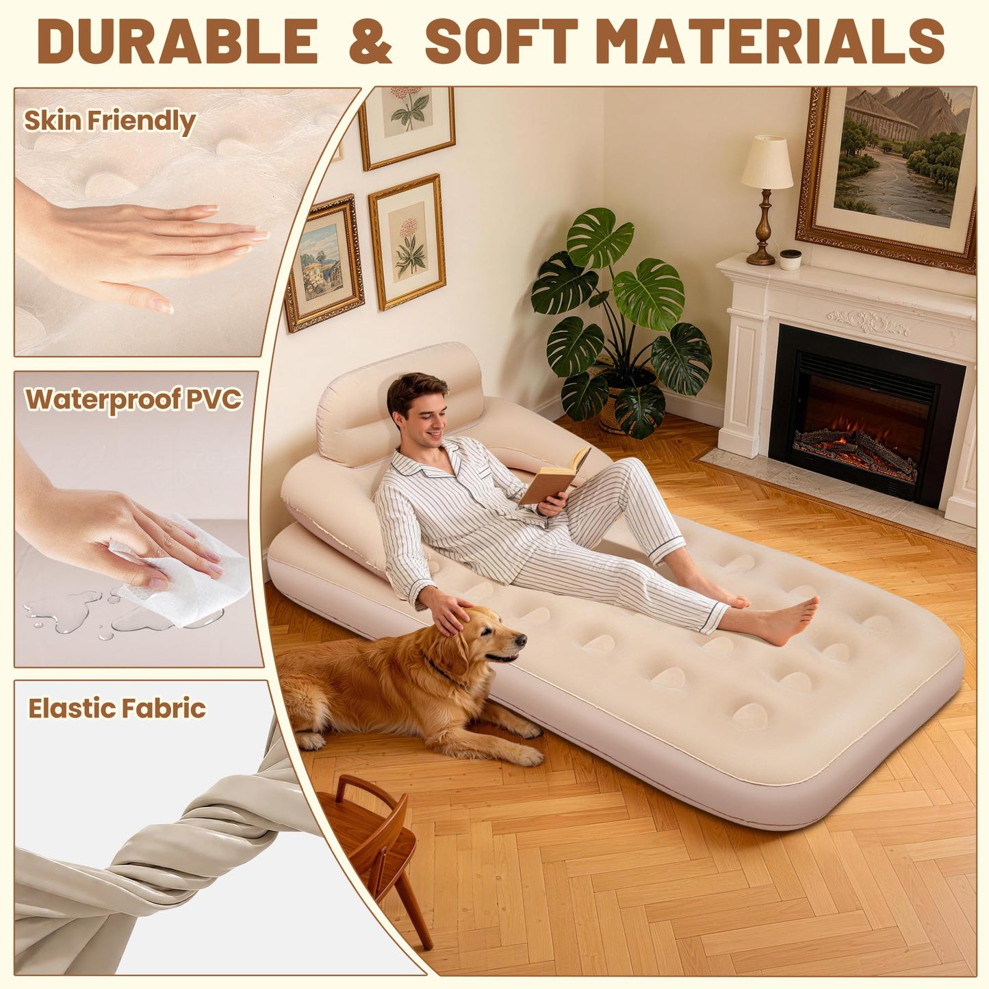 MeiLyte Inflatable Bed Twin Size, Inflatable Couch for Adults with Flocked Surface, Inflatable Air Mattress with Backrest, Comfortable Inflatable Sofa Bed, Inflatable Couch for Camping,Outdoor, Indoor