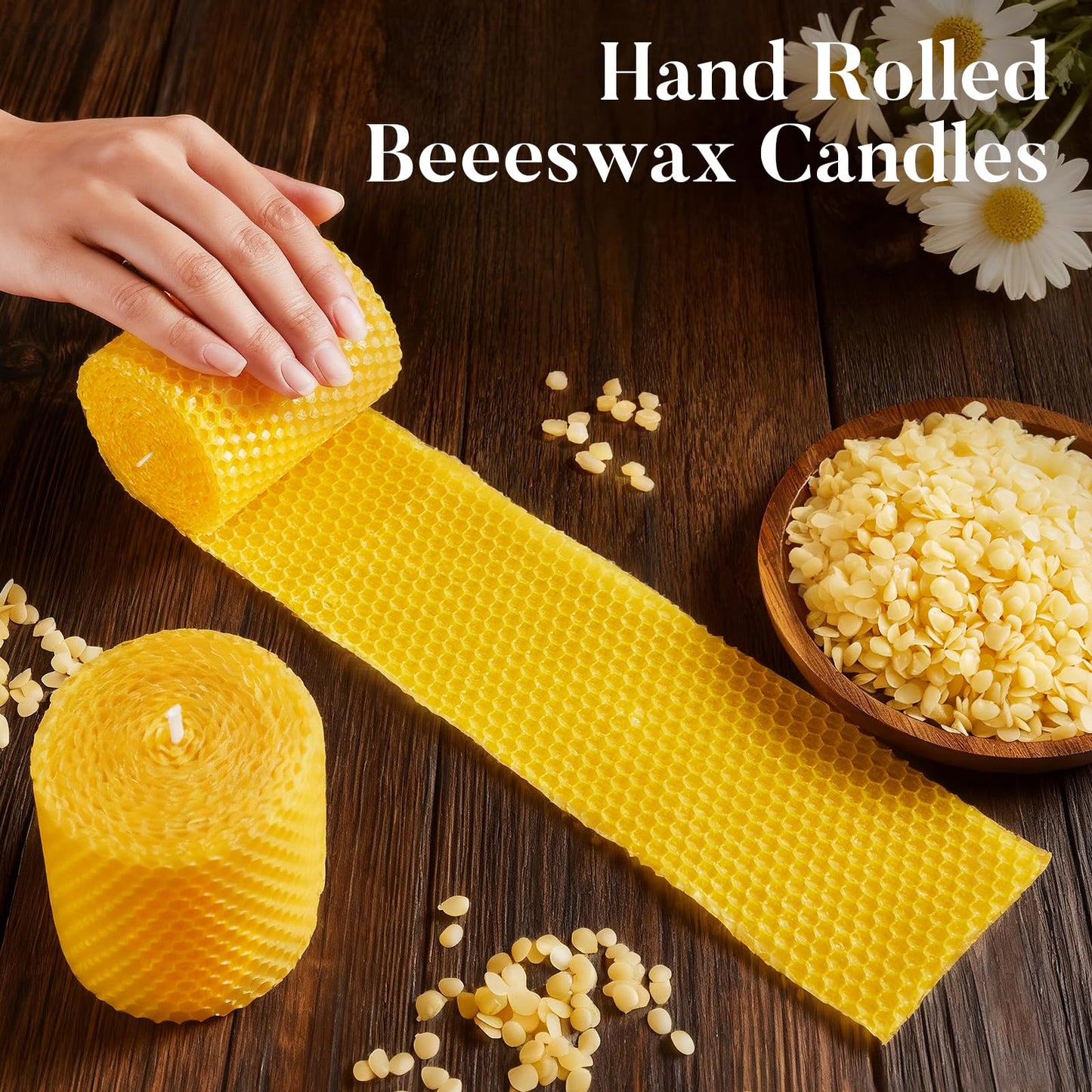 Ashlux Beeswax Pillar Candles, 3x3 Inch -Set of 3 Hand-Rolled Honeycomb Candle - Each Long Burning 17 Hours, Dripless Smokeless Unscented Handmade Beeswax for Home Decor, Prayer, Wedding,SPA
