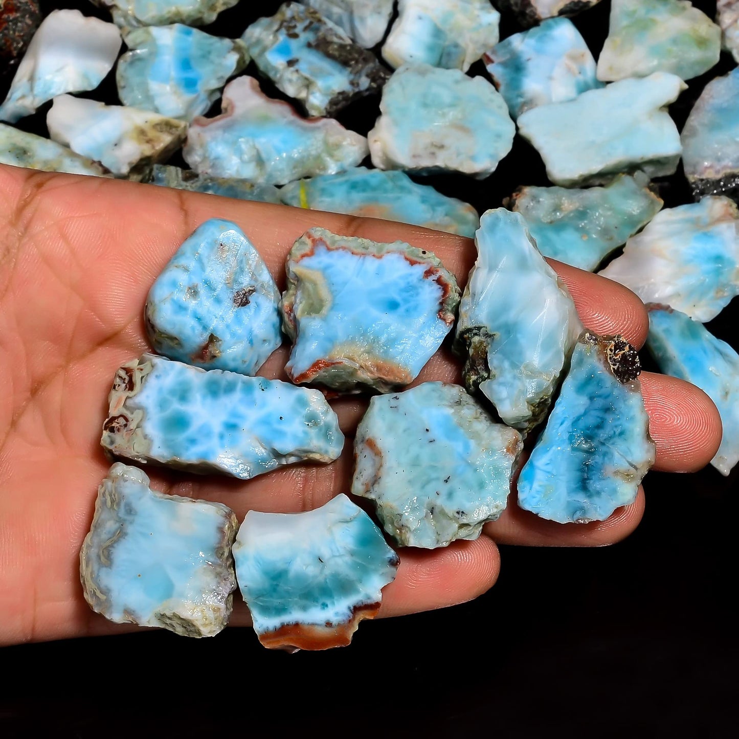 Natural Larimar Raw Slice Gemstone- Healing Crystals for DIY Jewelry Making -Loose Natural Cabochon -Perfect for Crafting Unique Jewelry Designs (5 pcs, 20-35 mm)