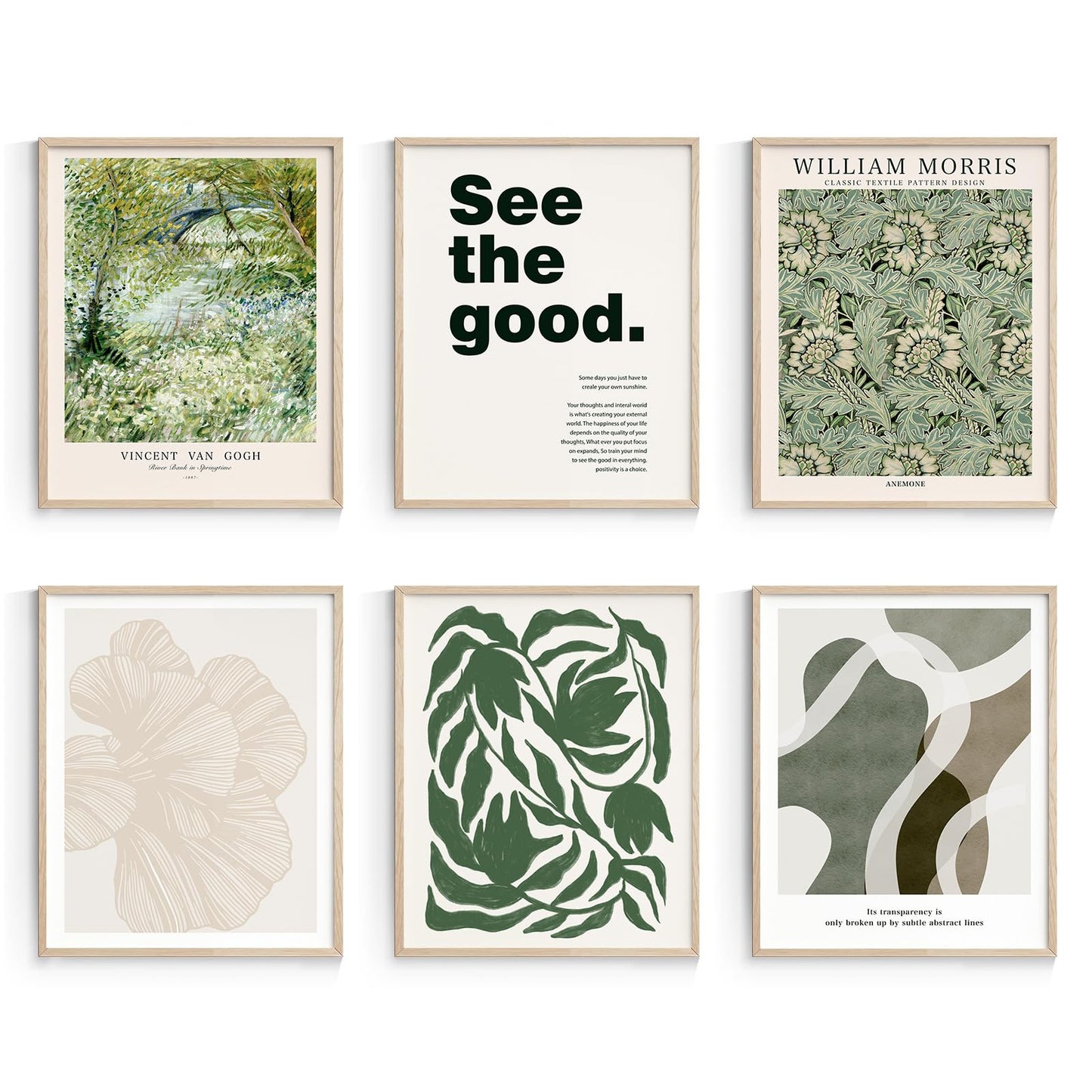 Habseligkeit Green Wall Art Prints, Retro Wall Decors for Room Aesthtic, Abstract Posters for Bedroom Decor Aesthetic Unframed, 8X10in, Set of 6