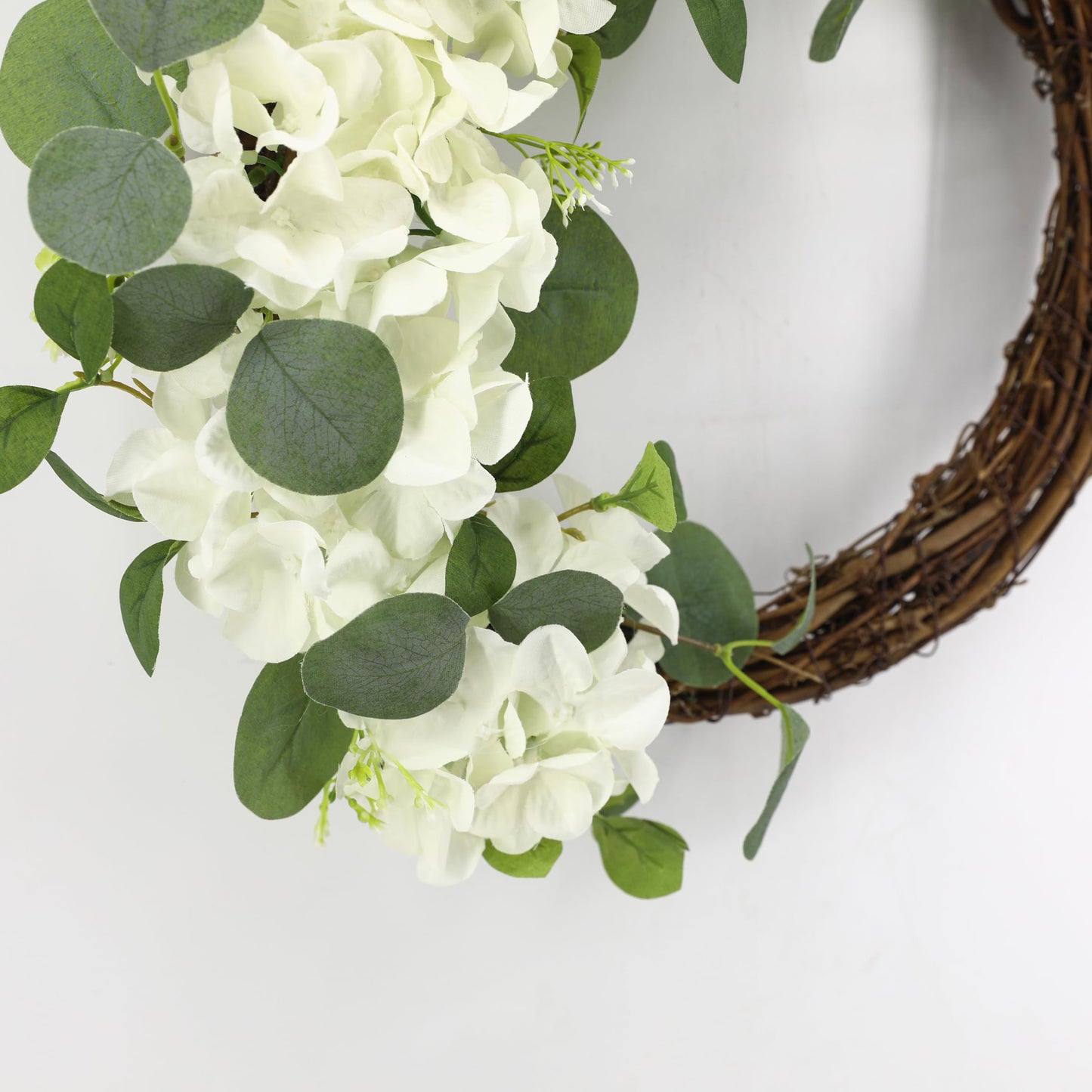 COLLECTIVE HOME - Artificial Wreath, 20" Artificial Wreath for Front Door, Spring Green Leaf for Window Wedding, Home Porch Patio Garden Decor (Grapevines Cream Hydrangeas)