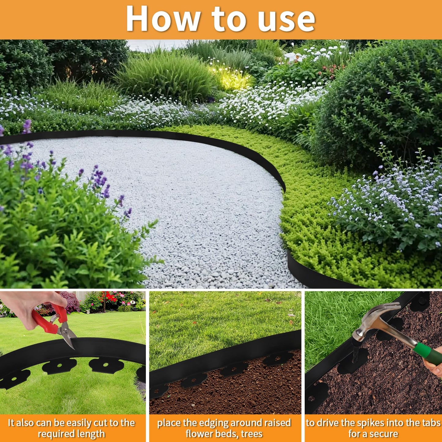 Landscape Edging Border Kit, No Dig Garden Edging Border 30ft 2in Tall with Scissors and 30 Spikes for Landscaping Border Edging Flower Bed Edging Borders
