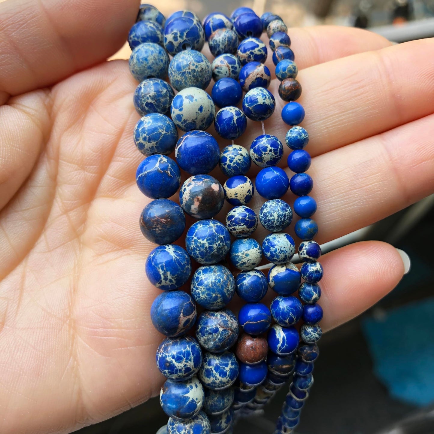 Yochus 45pcs Blue Sea Sediment Beads，8mm Healing Power Natural Stone Round Loose Beads for Jewelry Making Earring Necklace DIY Crafts