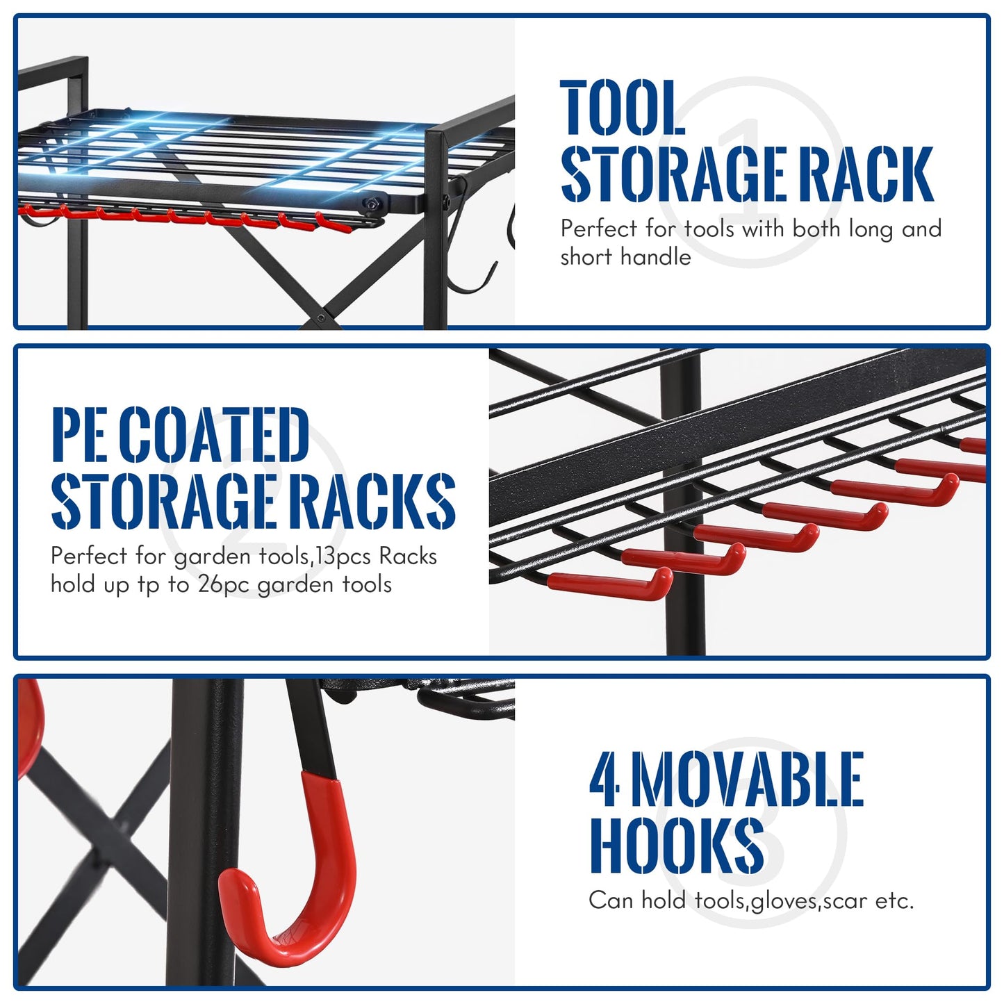 Mythinglogic Garden Tool Organizer for Garage, Yard Tool Rack with Wheels, Garage Organizers and Storage Holder for Yard Tools (Small Tower)