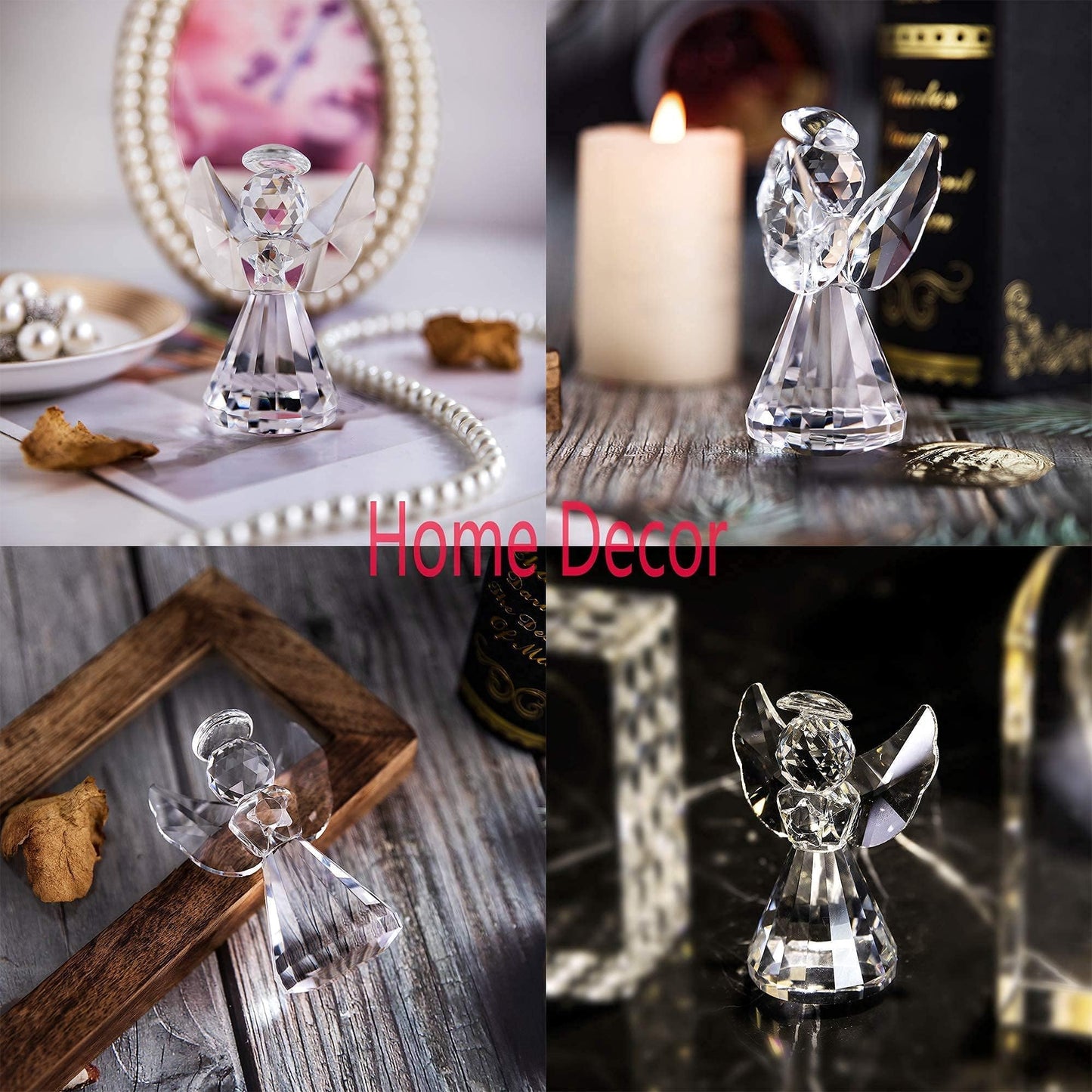 HDCRYSTALGIFTS 3inch Crystal Guardian Angel Figurine Paperweight Decor Glass Christmas Angel Statue Ornaments Art Collectible Gift for Women (Clear)