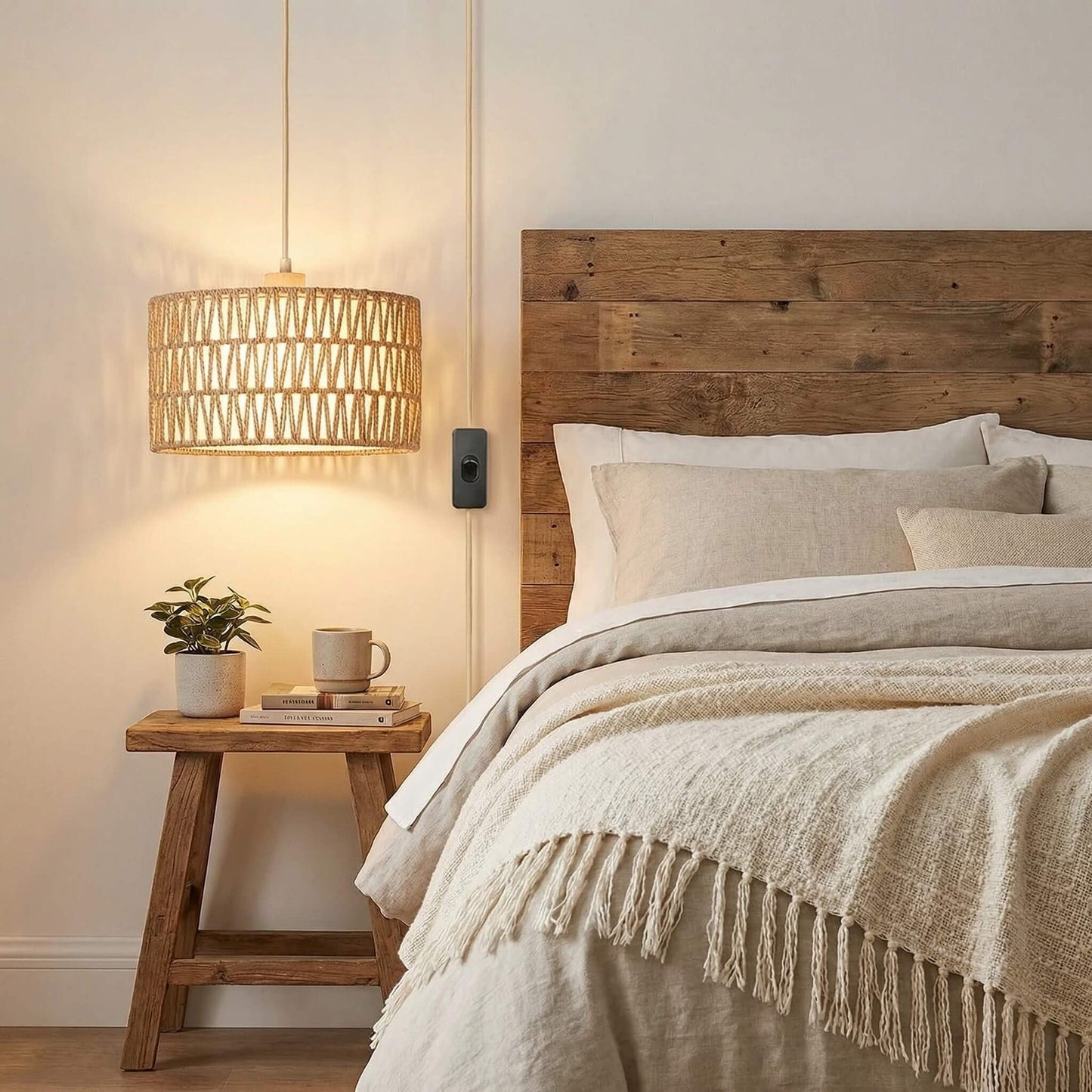 Qingmiao Boho Plug in Pendant Light, Rattan Hanging Lamp Plug in with Woven Shade, 3-Way Dimmable Hanging Light Fixture for Living Room Bedroom Kitchen Ceiling Home Decor