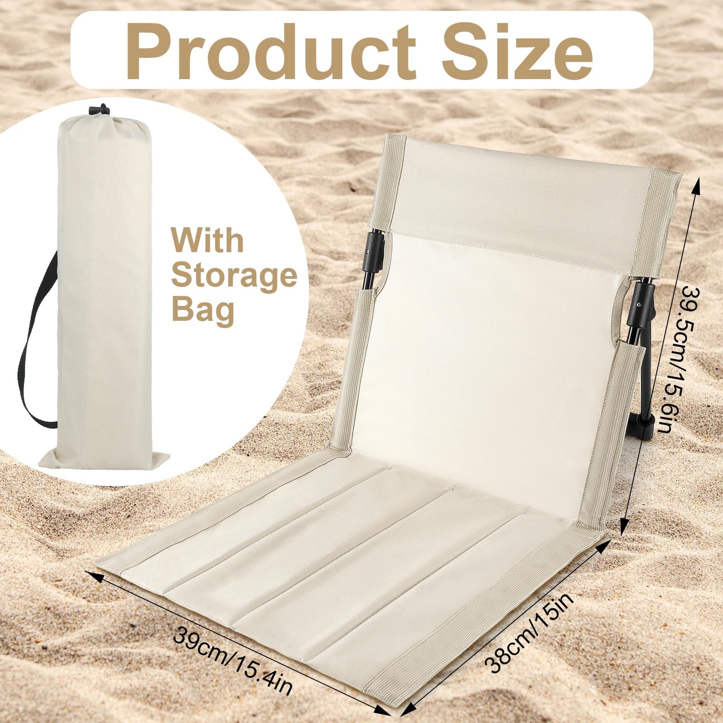 Karenhi 2 Pcs Foldable Poolside Chairs Portable Beach Chair Folding Poolside Chairs for Edge of Pool for Adults Traveling Camping Picnic Lawn Accessories (Light Beige)