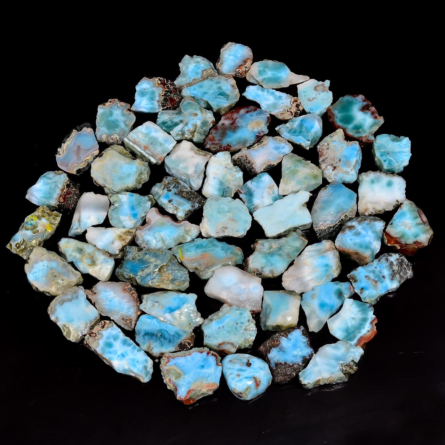 Natural Larimar Raw Slice Gemstone- Healing Crystals for DIY Jewelry Making -Loose Natural Cabochon -Perfect for Crafting Unique Jewelry Designs (5 pcs, 20-35 mm)