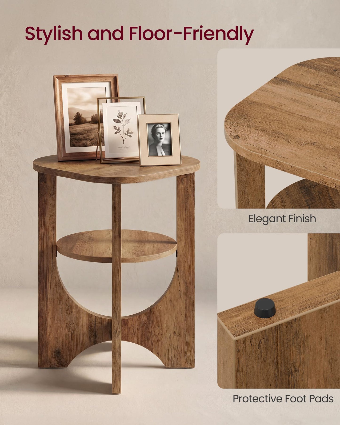 VASAGLE Side Table, 2 Tier Small Accent End Table, Nightstand with Lower Shelf for Small Spaces, Living Room, Bedroom, Honey Brown ULET233M101S