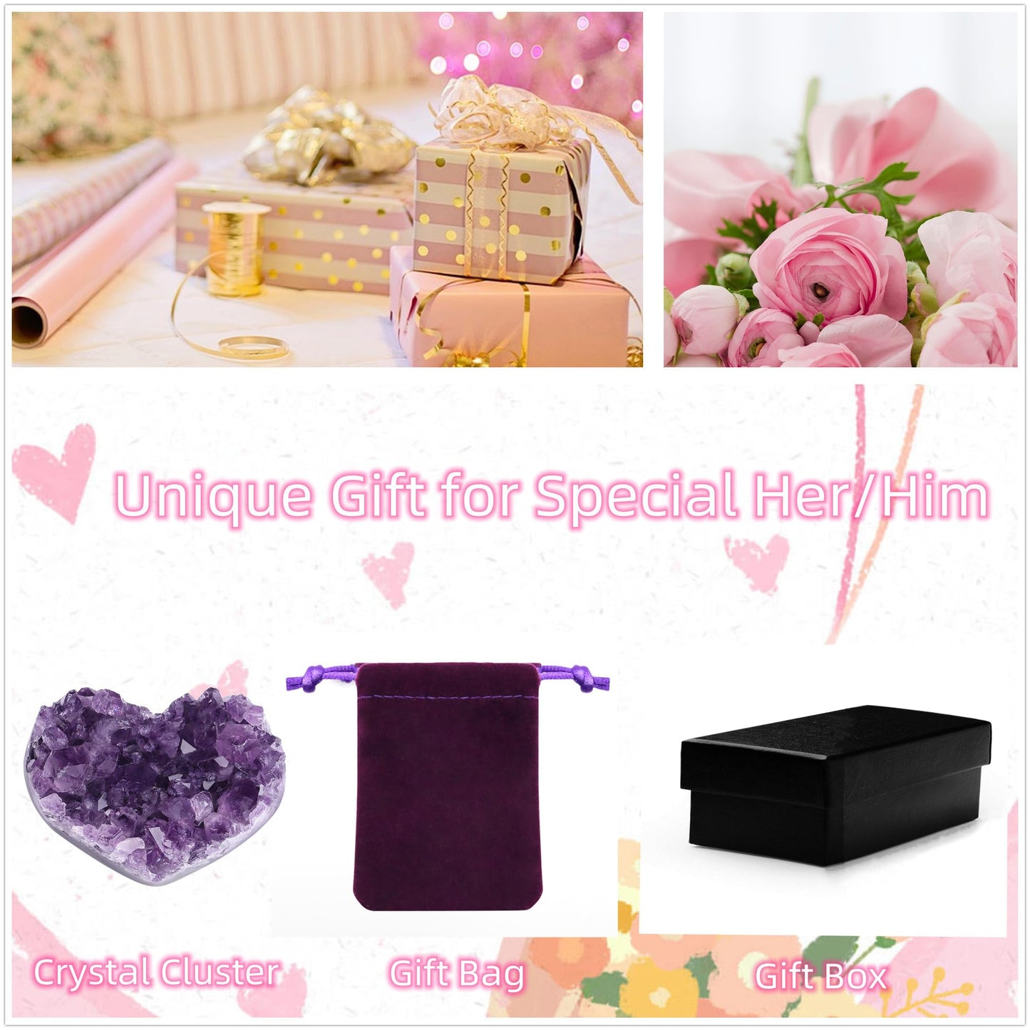 ZHIYUXI Amethyst Crystals and Healing Stones Gems Rocks Purple Room Decor Gemstones Gem Stones Heart Shaped Rocks Crystal Cluster Heart Gifts Amethyst Stones Geodes 1.2-1.6" Purple Gifts for Women