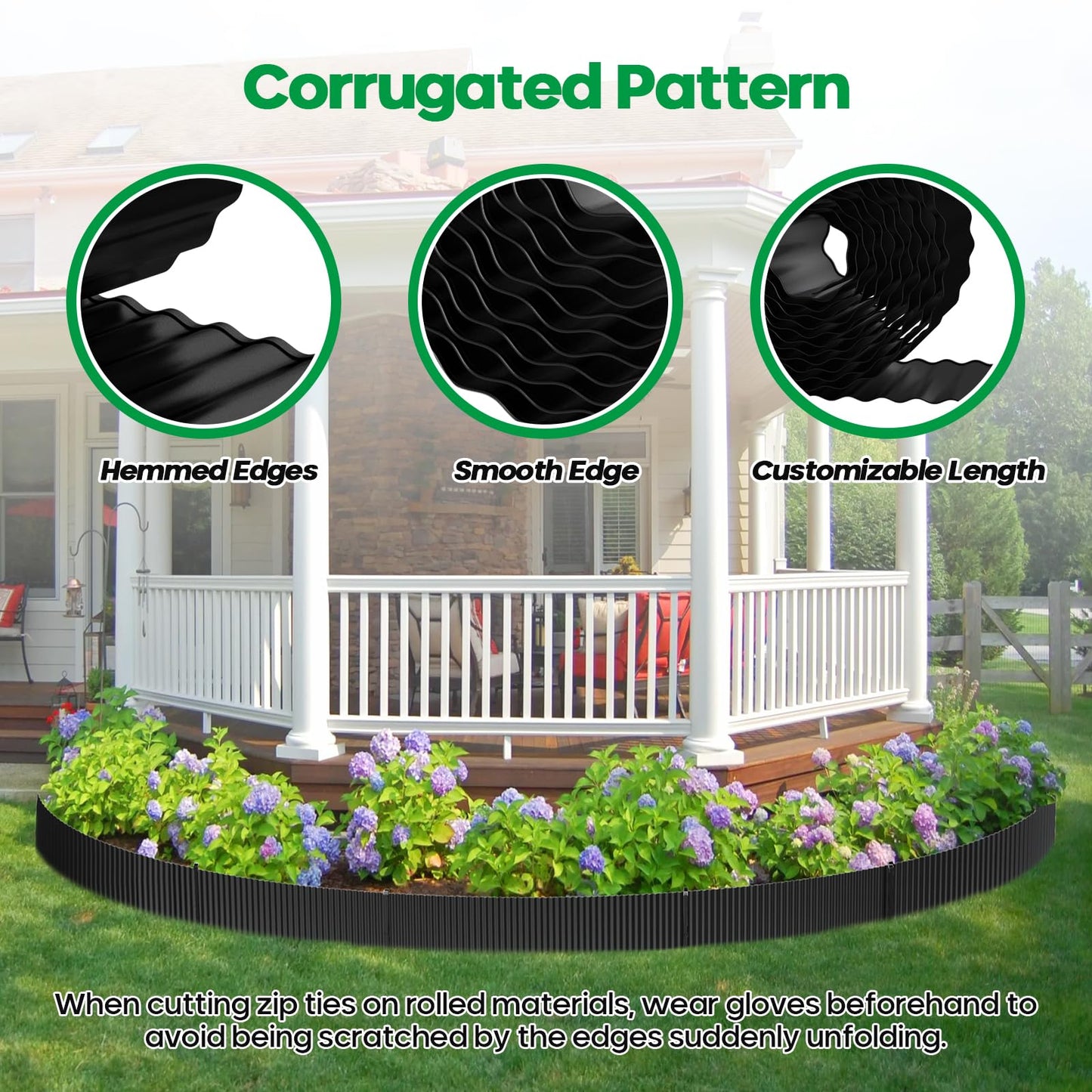 Camitlli Corrugated Metal Garden Edging,Sturdy Tall Landscape Edging Borders with 6pcs Anchor Stakes, Perfect DIY for Flower Beds, Lawn and Pathway,Tree Surrounds,Paver Edges (Black 8"×20FT)