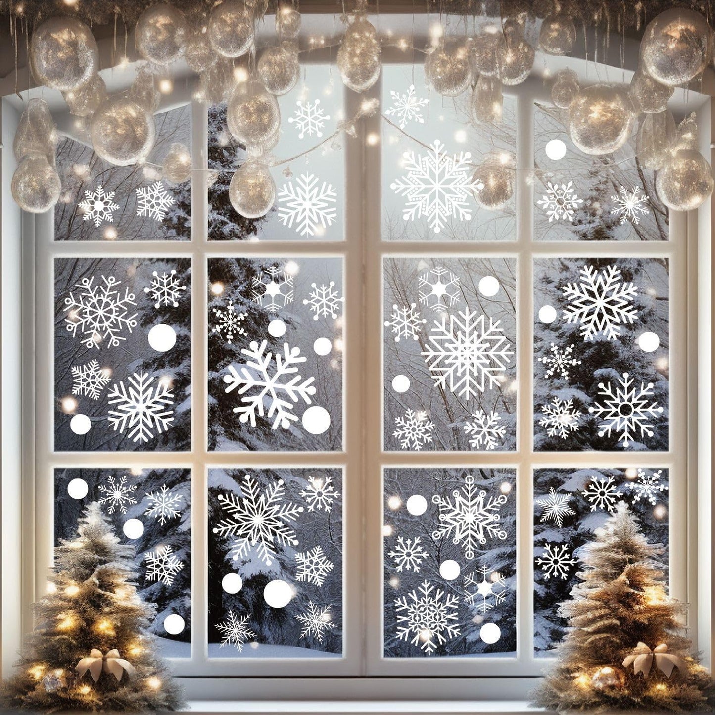 White Snowflakes Window Clings - 8 Sheets 152 Pcs Christmas Snowflake Window Clings Decal Stickers Decor for Glass Windows Classroom Home Office for Winter Wonderland Frozen Theme Party