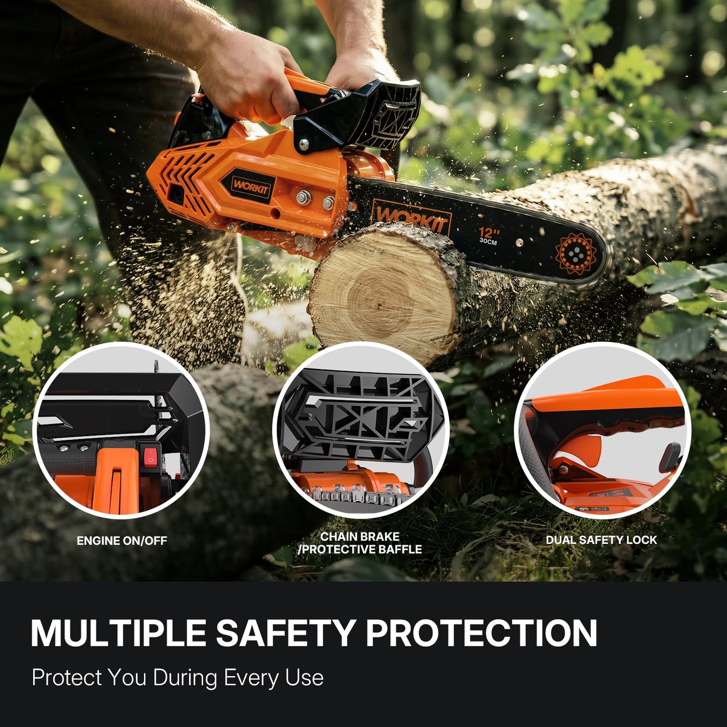 WORKIT 25.4CC Gas Powered Chainsaw, 12-Inch 1.2HP Top Handle Gas Chainsaw Easy Start, 2-Cycle Xtreme Engine, Commercial Grade Petrol Small Chain Saw with Auto Oiler, Wood Cutting and Tree Pruning