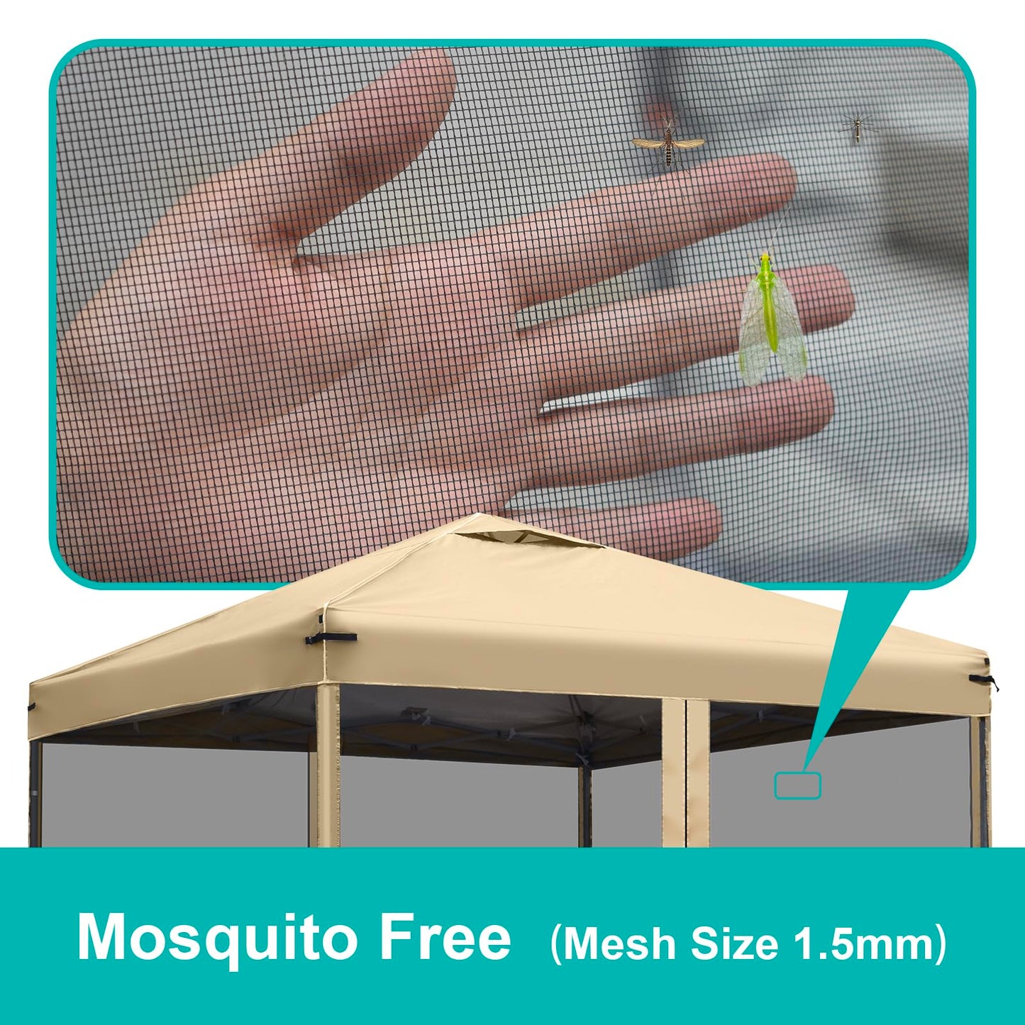 Canopy Mosquito Net for 10x10 Pop up Canopy Gazebo Tent, Replacement Netting Screen Mesh Sidewalls for Patio, Backyard, Camping, Outdoor Use (Net Only,Frame Not Included) (Sand)