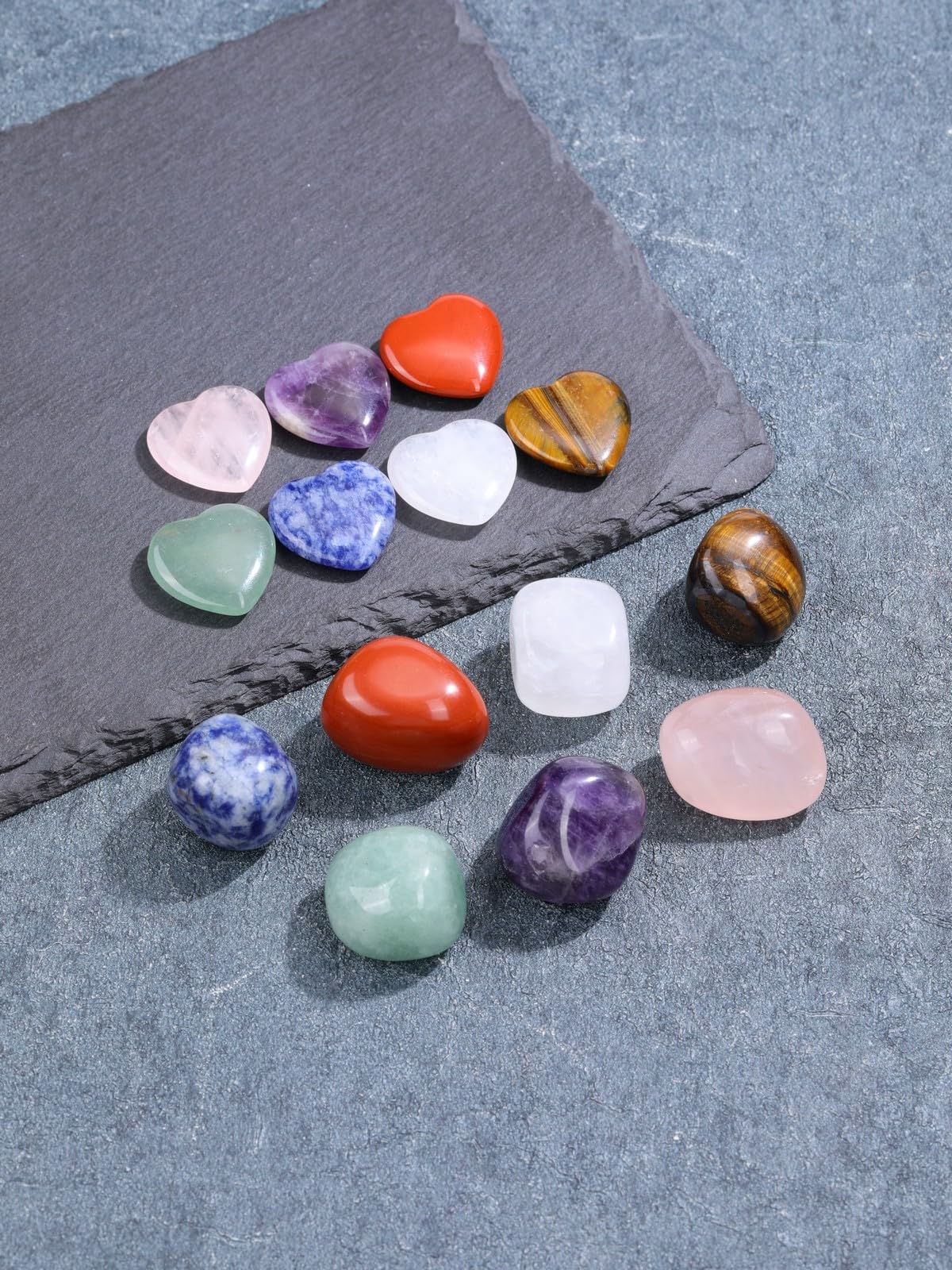 MANIFO Healing Crystals Stones Set in Box, 7 Chakra Crystal Heart Gemstone with Tumble Stone for Chakra Meditation Christmas Gifts
