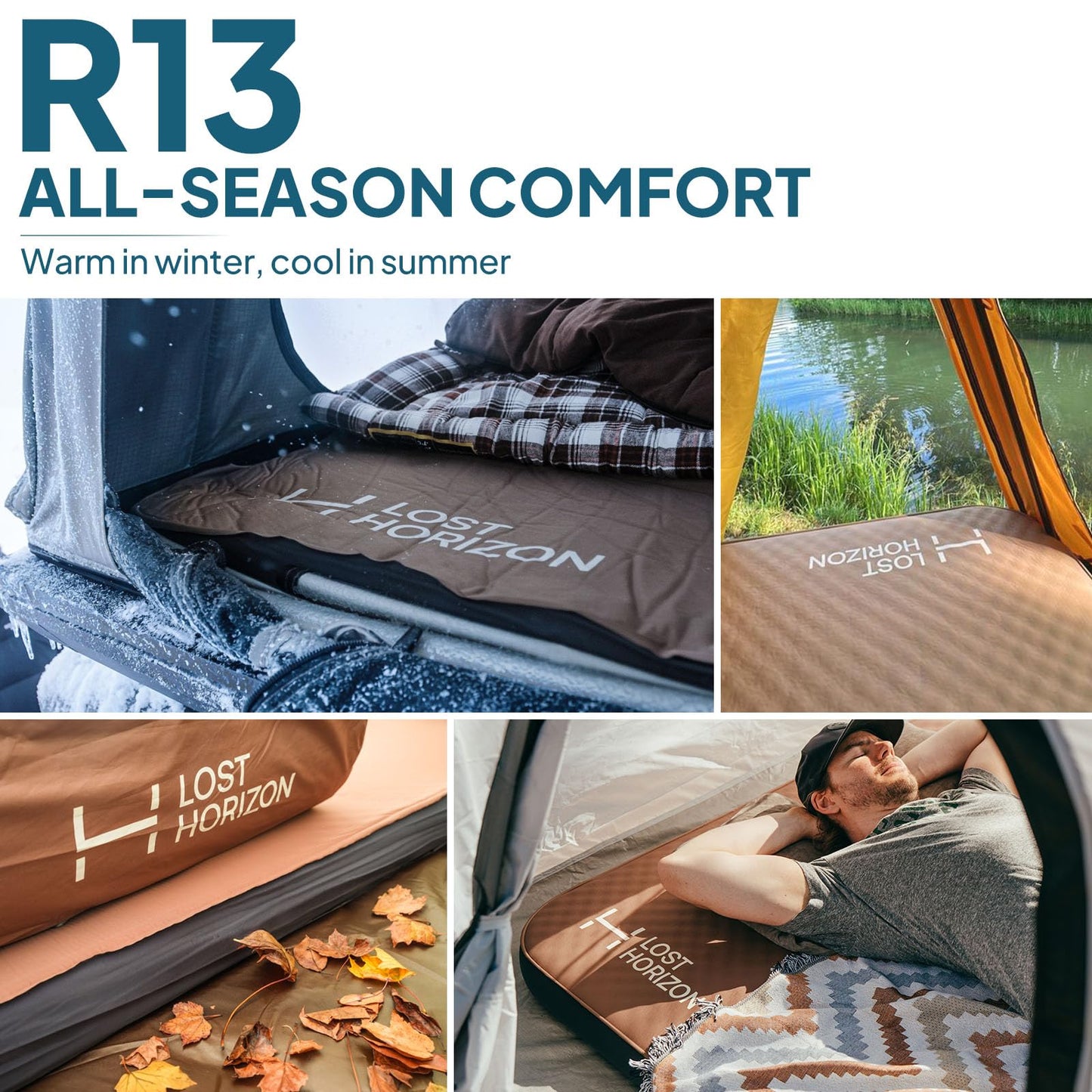 Lost Horizon Air & Foam Camping Mattress, Self-Inflating Sleeping Pad, 4.5" Thick, with Pump Sack, Full