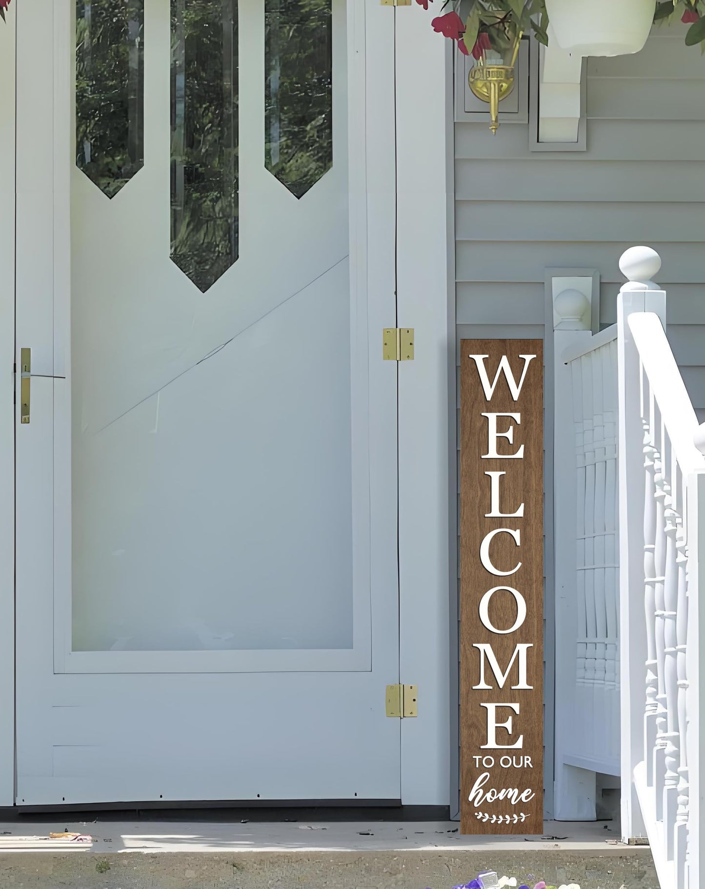 Vertical Wood Welcome Sign for Front Porch Vertical Decorative Sign Front Door Outdoor Indoor Welcome Sign 47.2x7.8 Inch Large Farmhouse Style(Brown)