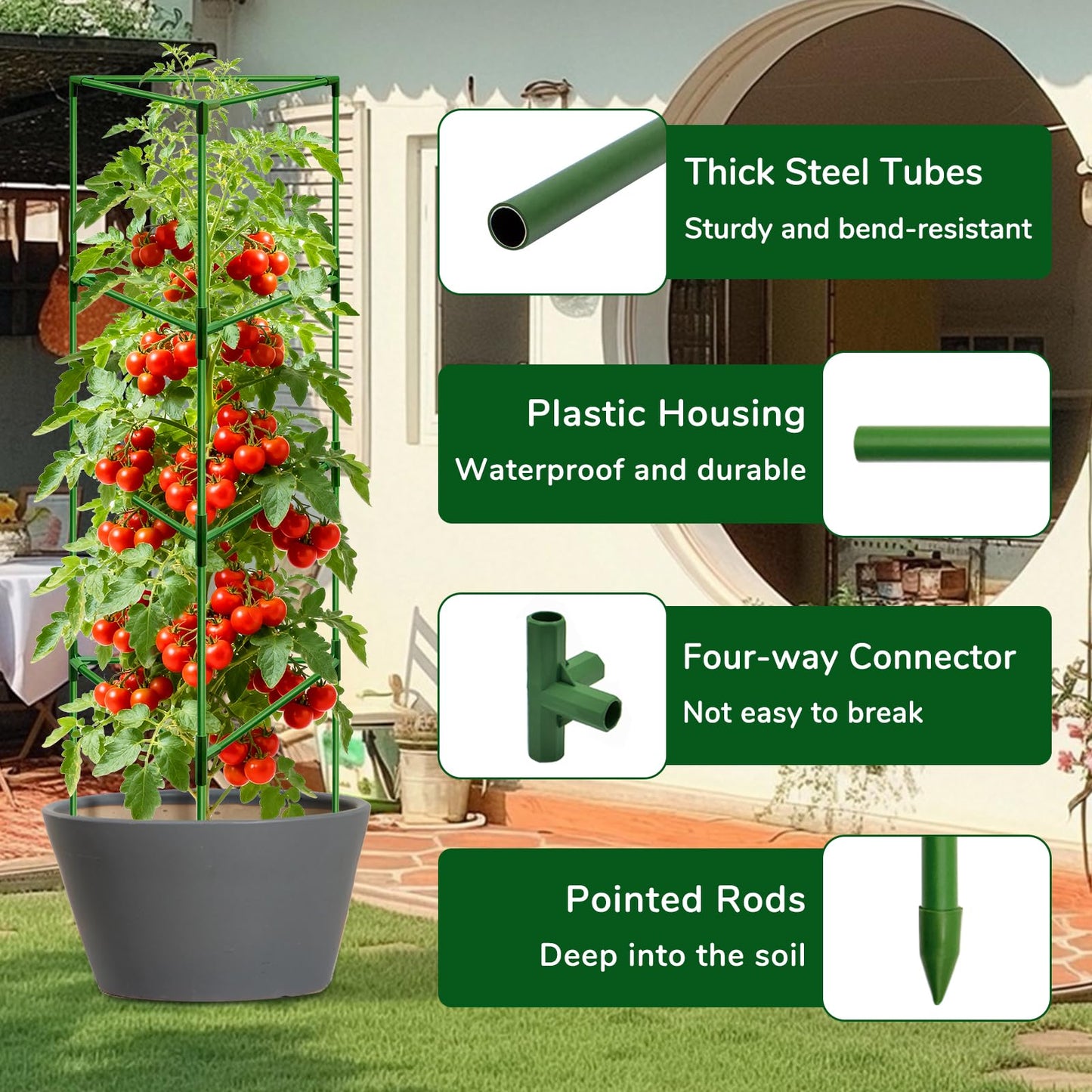 ZeeDix 4 Pack Heavy Duty Tomato Cages 65 Inch, Large Tall Plant Support Stakes for Climbing Plants Heavy Vegetables, Adjustable Tomato Trellis for Pots & Outdoor Raised Garden Beds