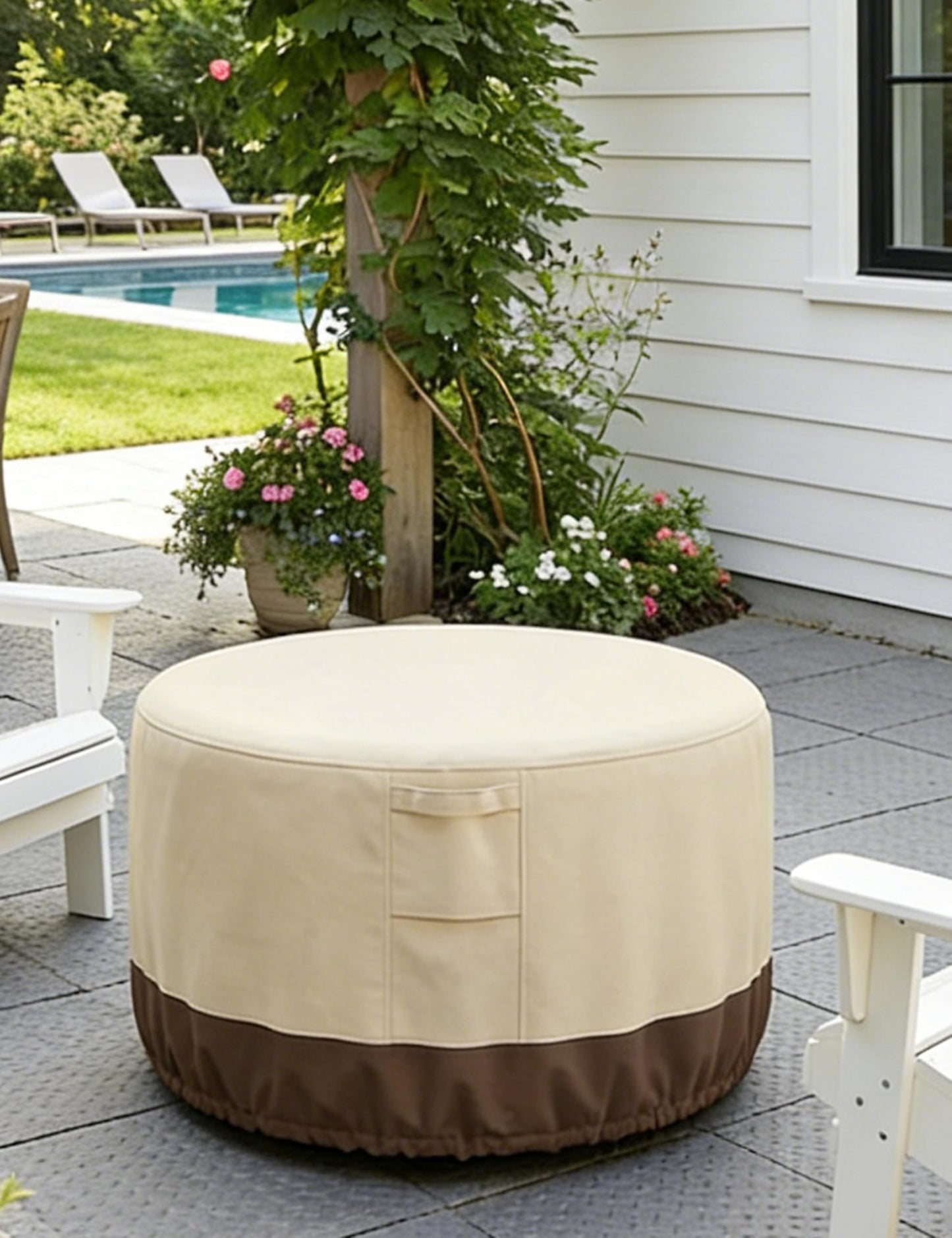 Vailge Fire Pit Cover Round,100% Waterproof Round Patio Fire Bowl Cover,Outdoor Heavy Duty Gas Firepit Table Covers with Air Vent and Handle