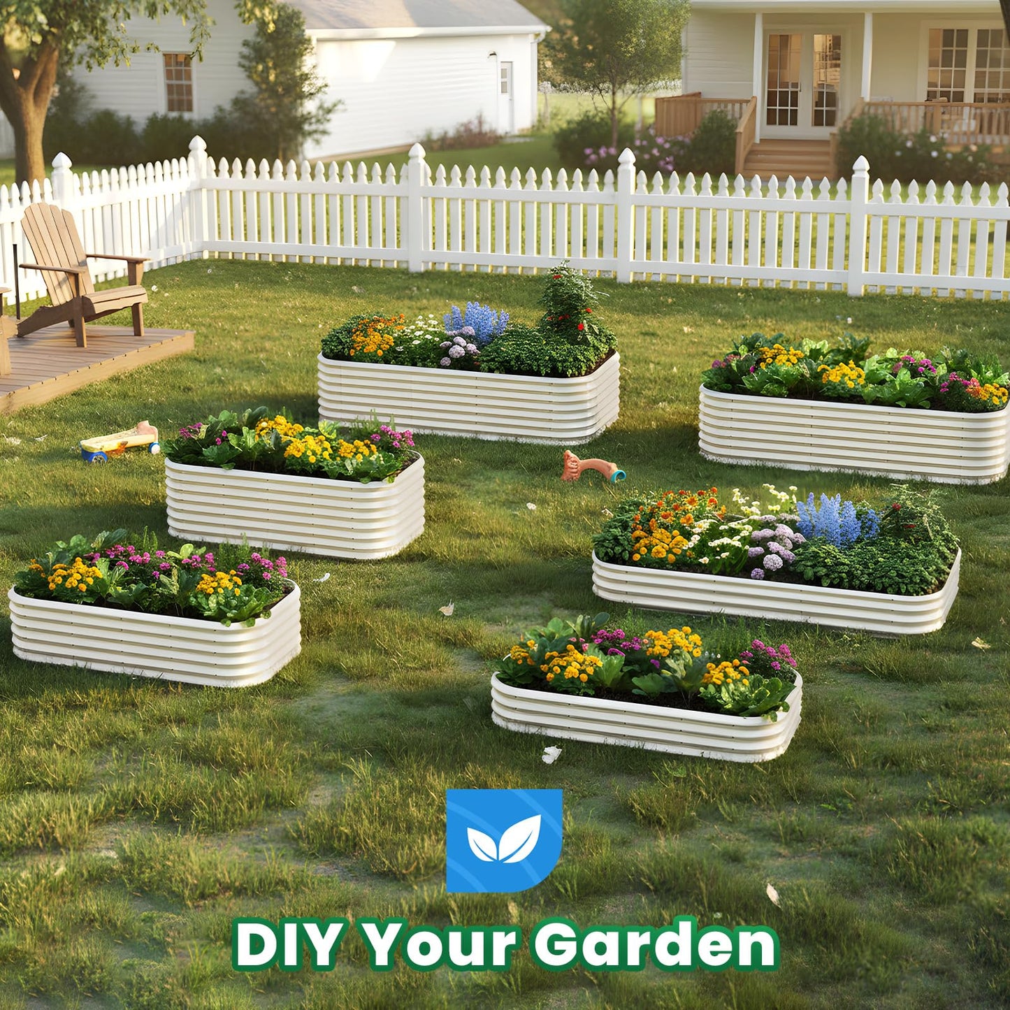 Quictent Raised Garden Bed Kit Oval Galvanized Metal Planter Box Tall for Vegetables Outdoor Backyard, Strengthened by Crossbar, Beige 8x4x1.5 ft