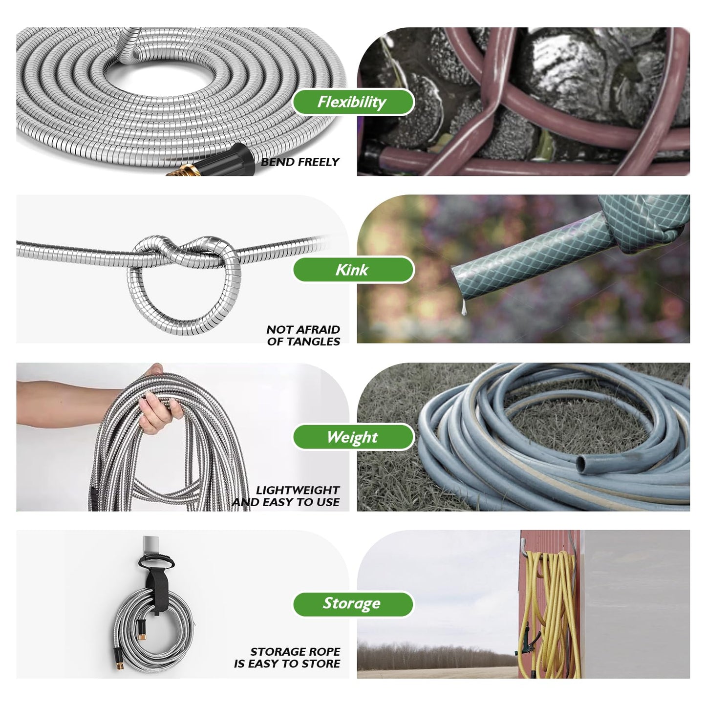 GARDENWORK Water Hose 50 FT,Stainless Steel Garden Hose with 10 Function Nozzle Flexible,Metal Garden Hoses with Leak-Proof Connectors,Flexible Hose,Waterhose for Outside