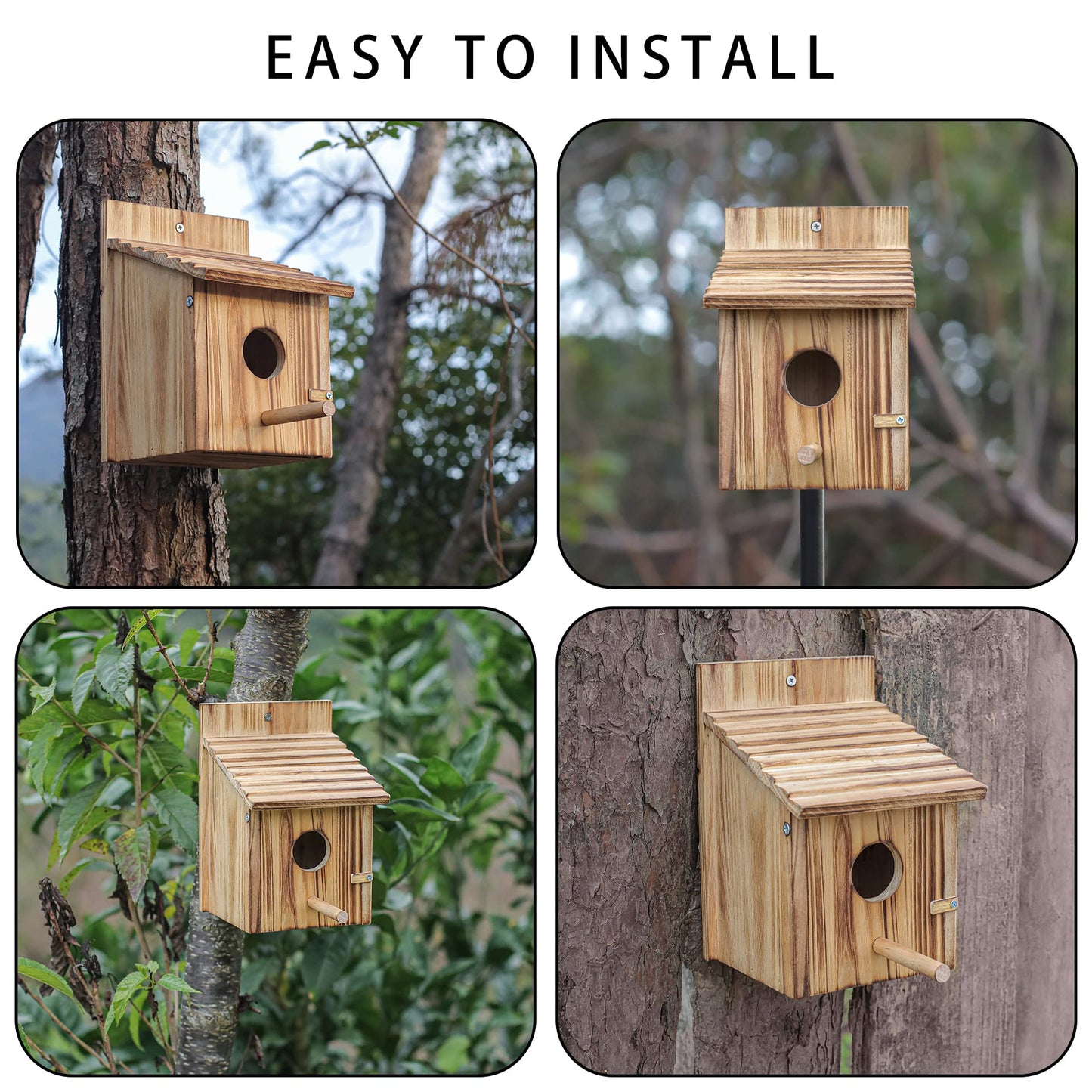 Wood Bird Houses for Outside with Pole Wooden Bird House for Finch Bluebird Cardinals Hanging Birdhouse Clearance Garden Country Cottages