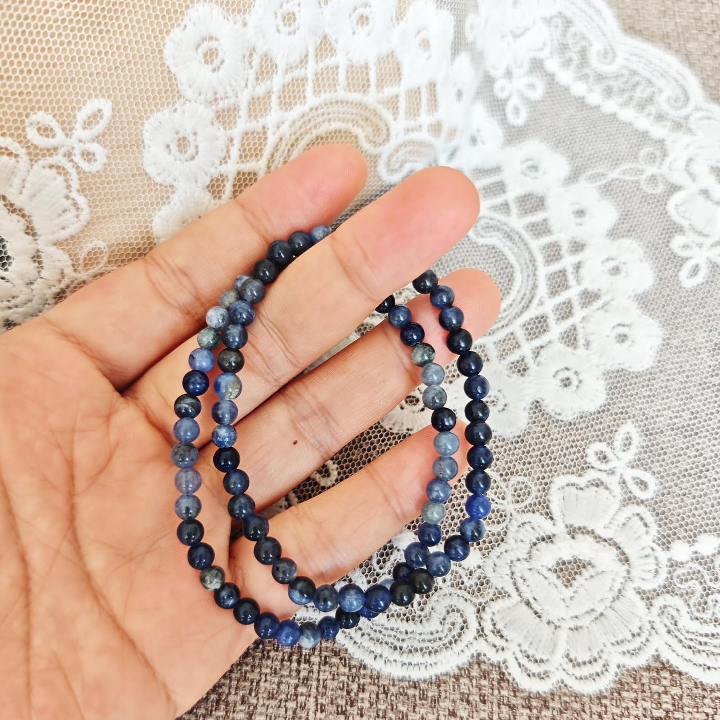 CHCCOYE 4mm Natural Healing Gemstone Bracelet Handmade Yoga Stretch Elastic Bracelet Stress Relief Crystal Jewelry for Men and Women (4mm, Blue Sodalite)
