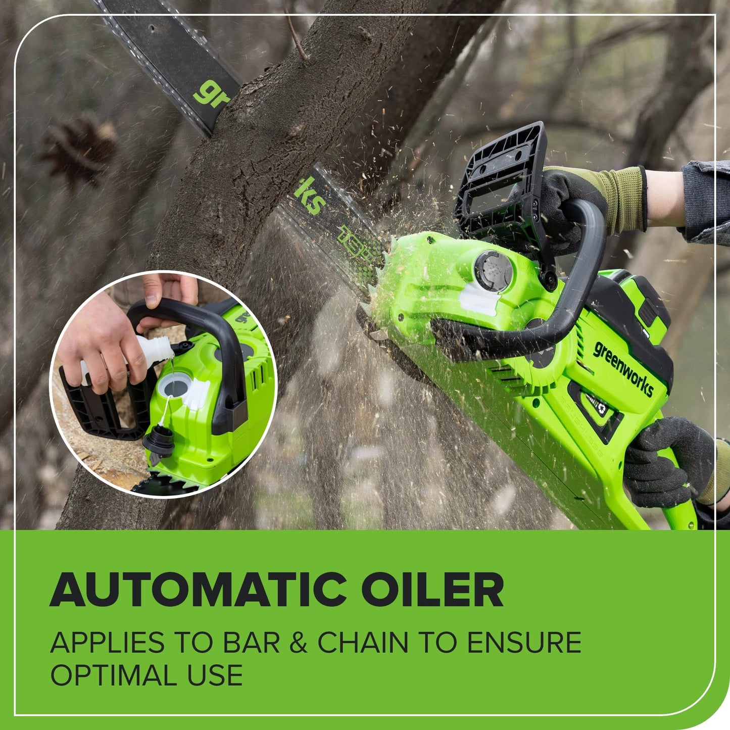 Greenworks 40V 18" Brushless Cordless Chainsaw, 5.0Ah Battery and Charger Included