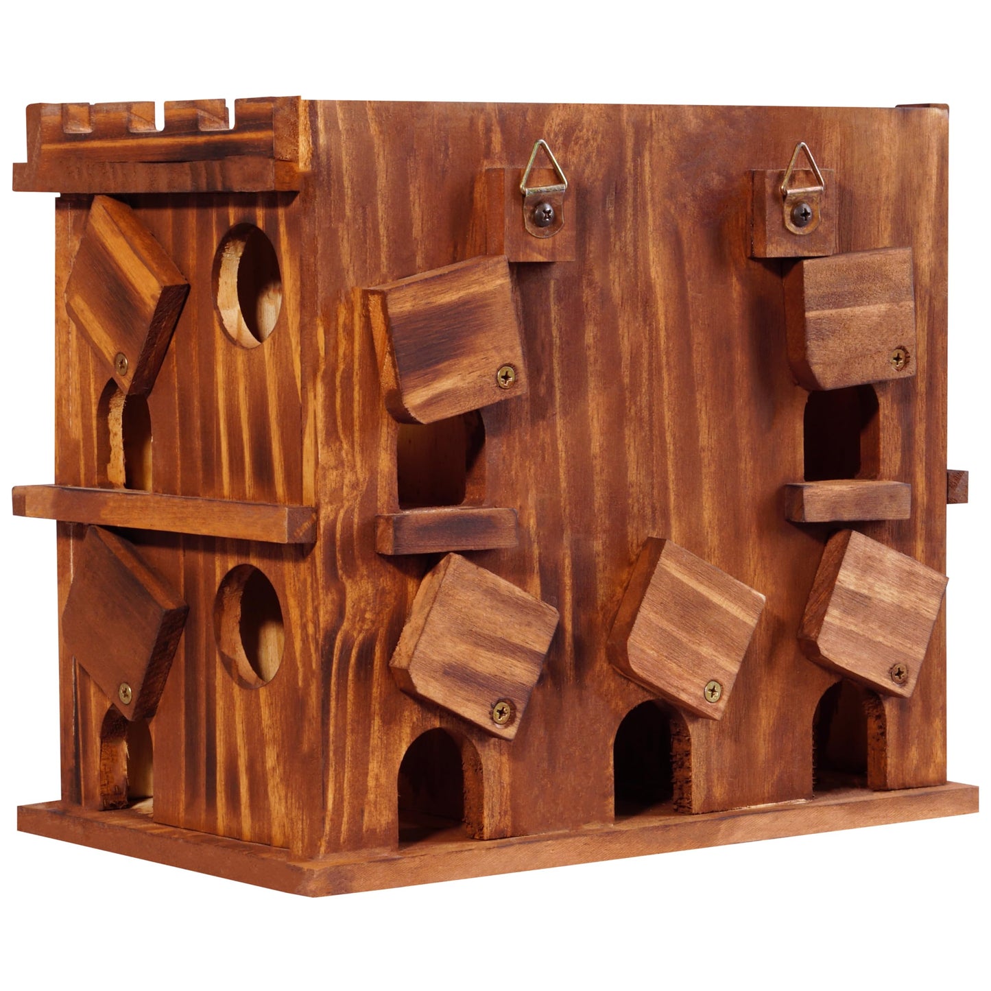 MIXUMON Wooden Bird Houses for Outside – 9 Rooms Large Bird House, Carbonized Pine Rustic Finish, 1.5" Entrance Holes, Cleaning Doors, Outdoor Birdhouse Nesting Box (Rustic, 9 Rooms)
