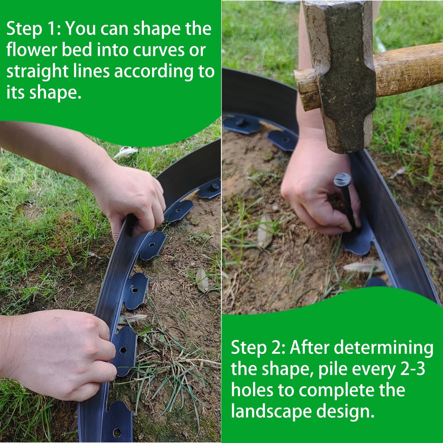 Landscape Garden Edging Kit with 60 Spikes, 4In Tall 66FT Garden Edging Border for Garden, Flower Beds, and Lawn Easy Cutting (Black, 66ft)