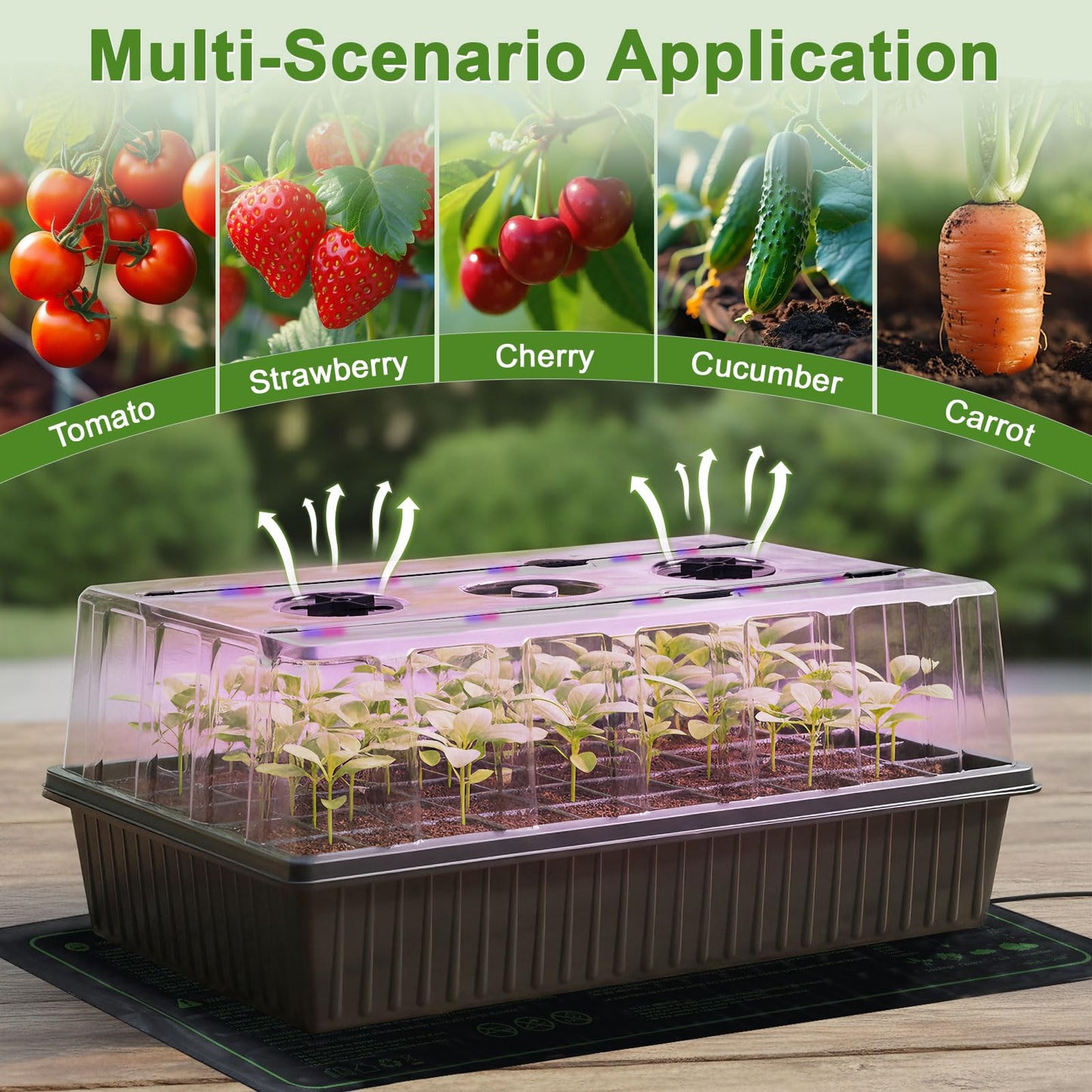 120-Cell Self-Watering Seed Starter Tray with Grow Light, Indoor Seed Starting Kit Trays with Heat Mat, Adjustable Brightness Plant Germination Trays Growing Kit with 4.13" Humidity Dome for Seed Grow