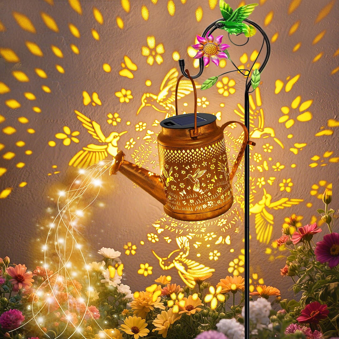 VOOKRY Solar Lights Outdoor Waterproof, Hummingbird Retro Metal Solar Watering Can Lights, Gifts for Women Mom Grandma Mother's Day, Hanging Lantern Decorative Garden Decor for Outside Yard Lawn Patio